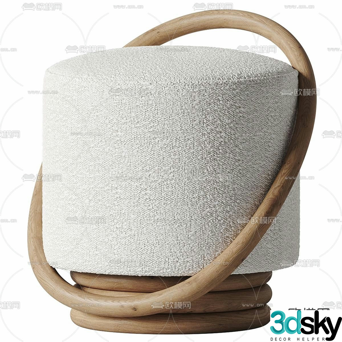 Porada SMILE medieval round stool lamb fern stool 3d model