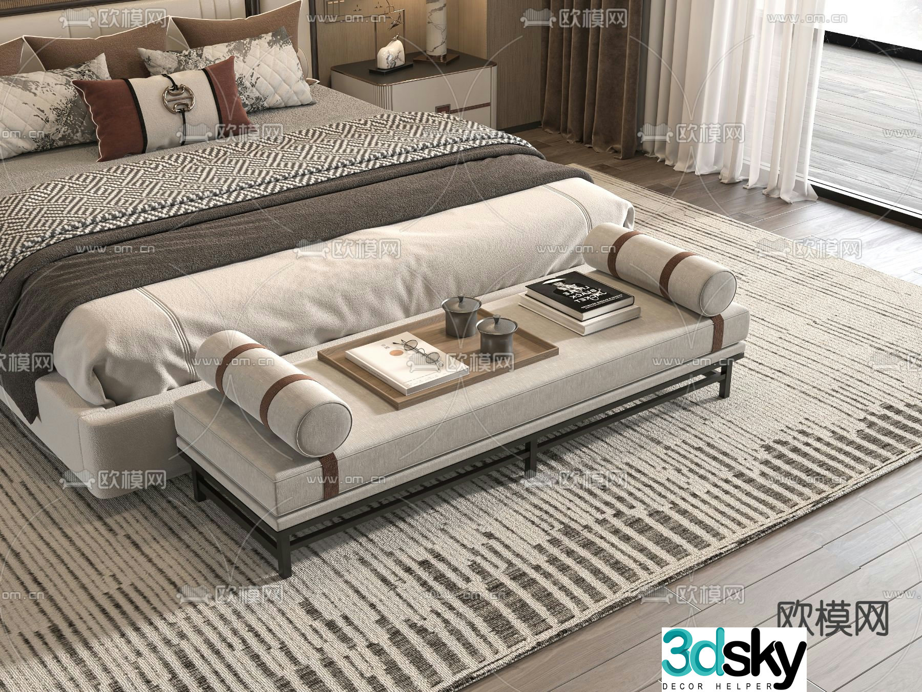 New Chinese style bedside stool footrest 3d model