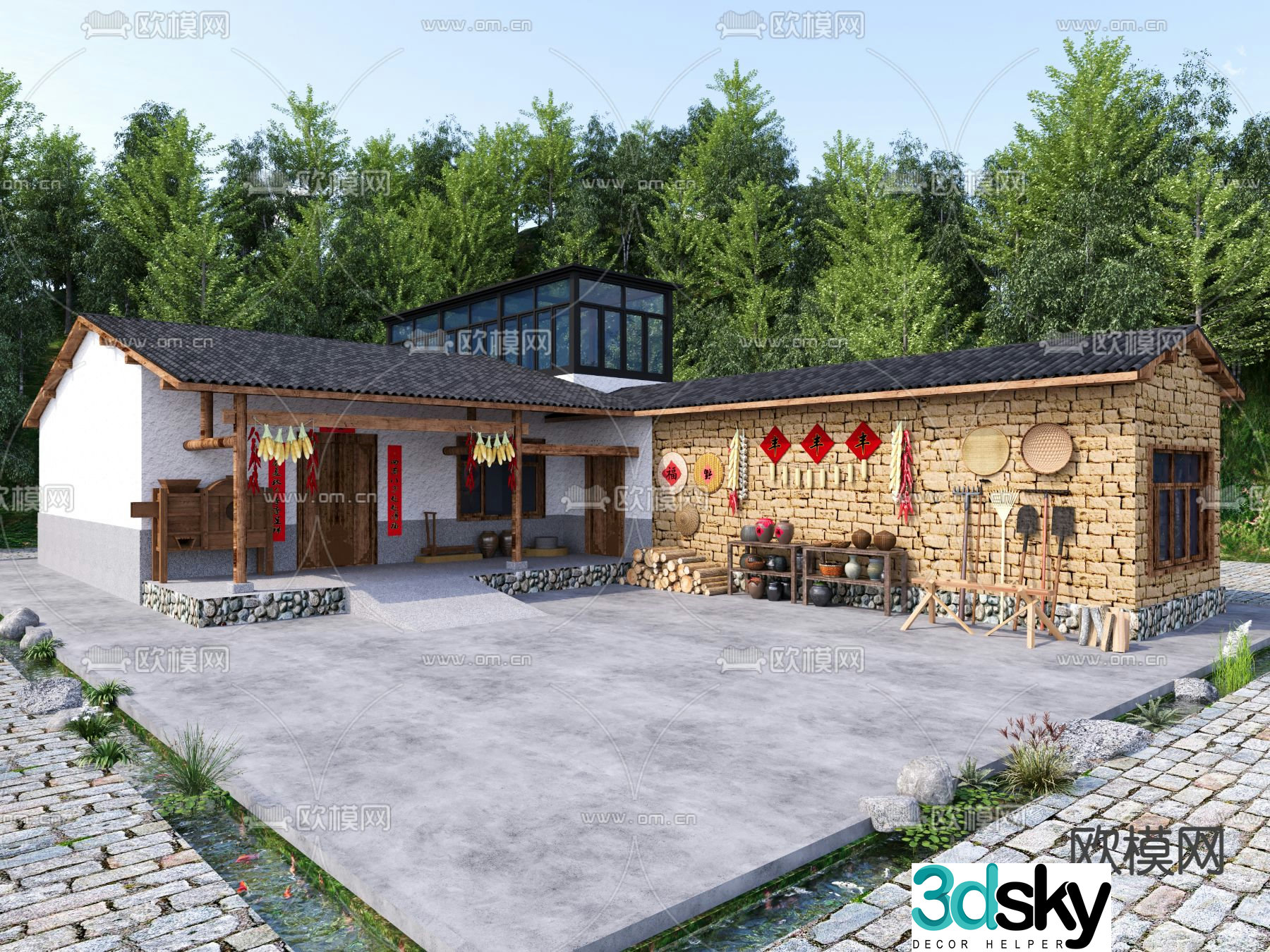 Chinese style farmhouse old house earth house 3d model
