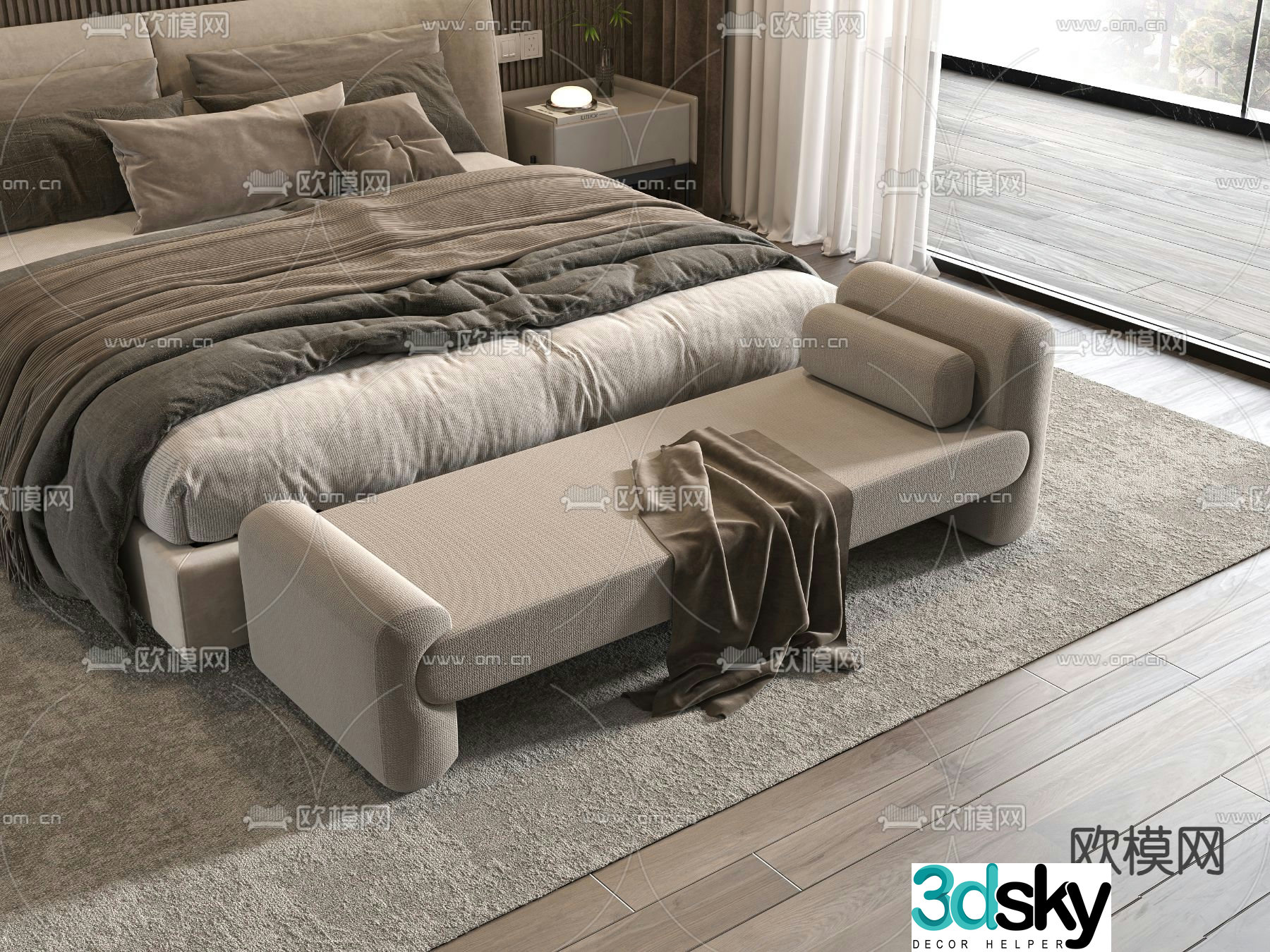 Footrest bed end stool 3d model