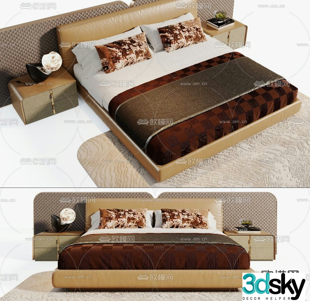 Leather bed double bed 3d model