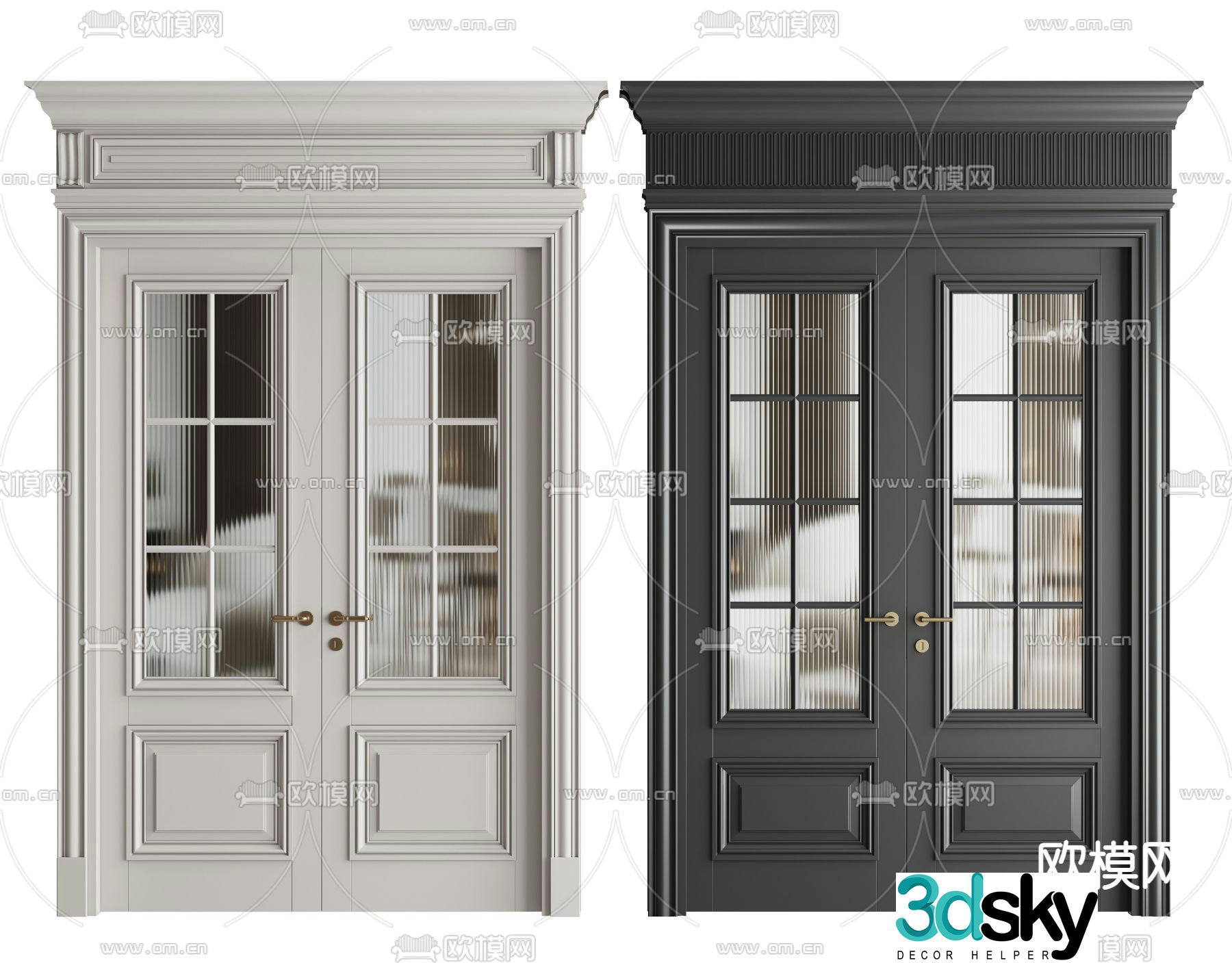 European double-opening door glass door 3D model