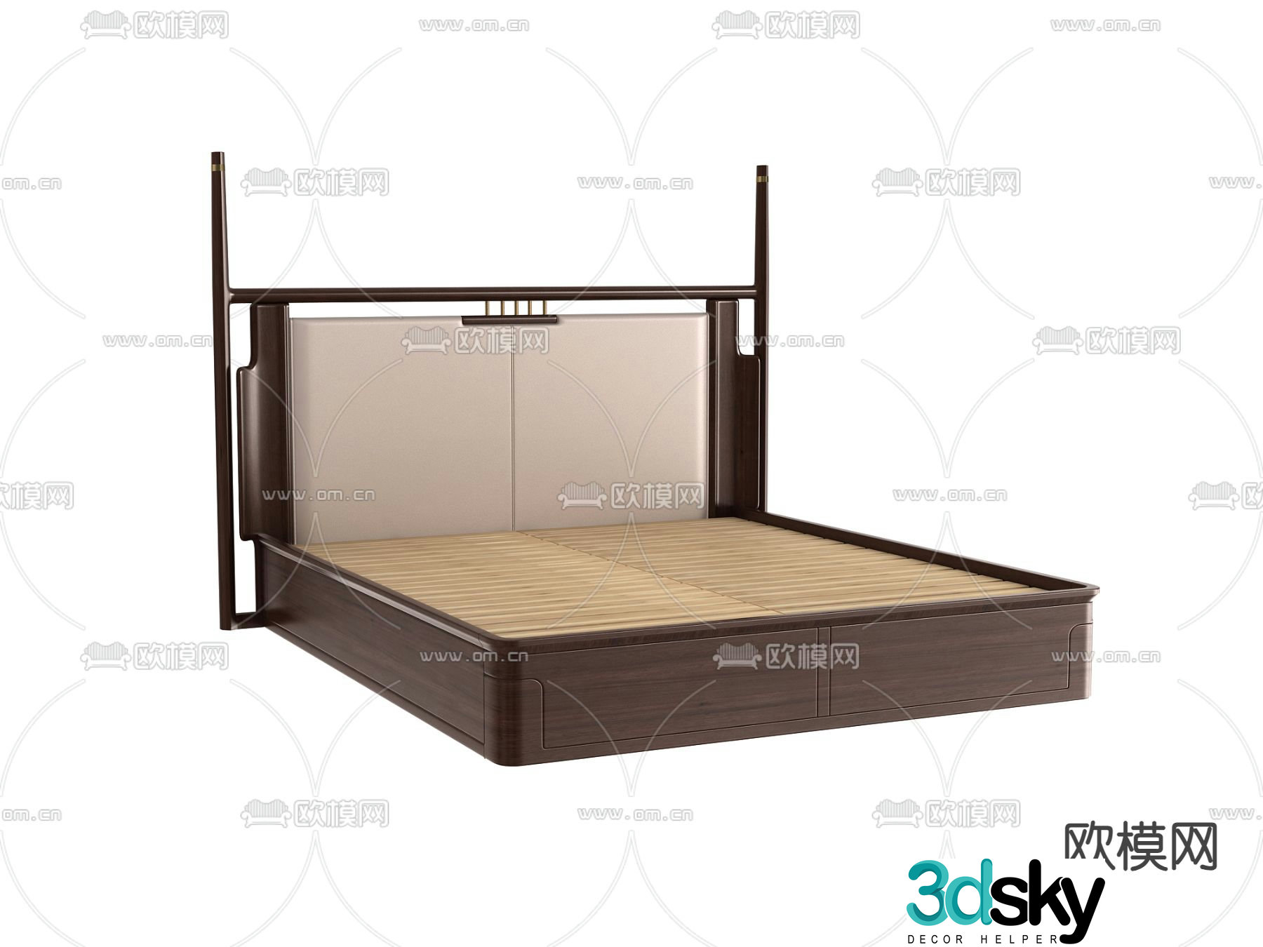 New Chinese double bed bed board 3d model