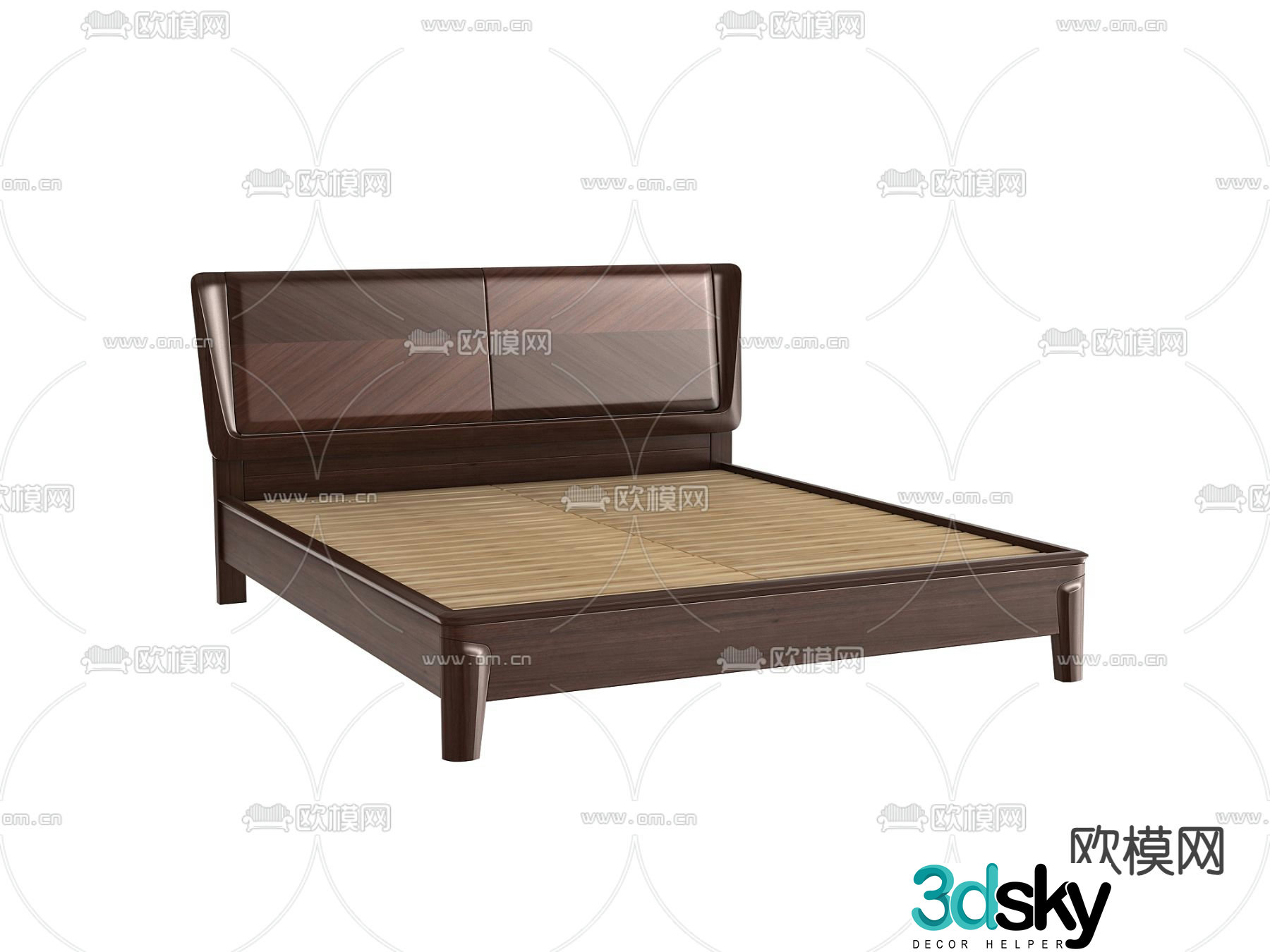 New Chinese double bed bed board 3d model