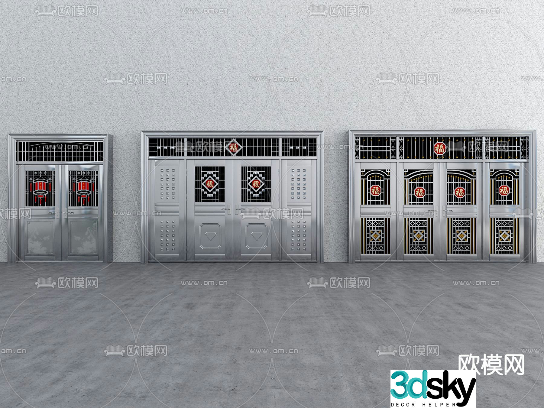 Stainless steel door entrance door double open door four open door 3D model