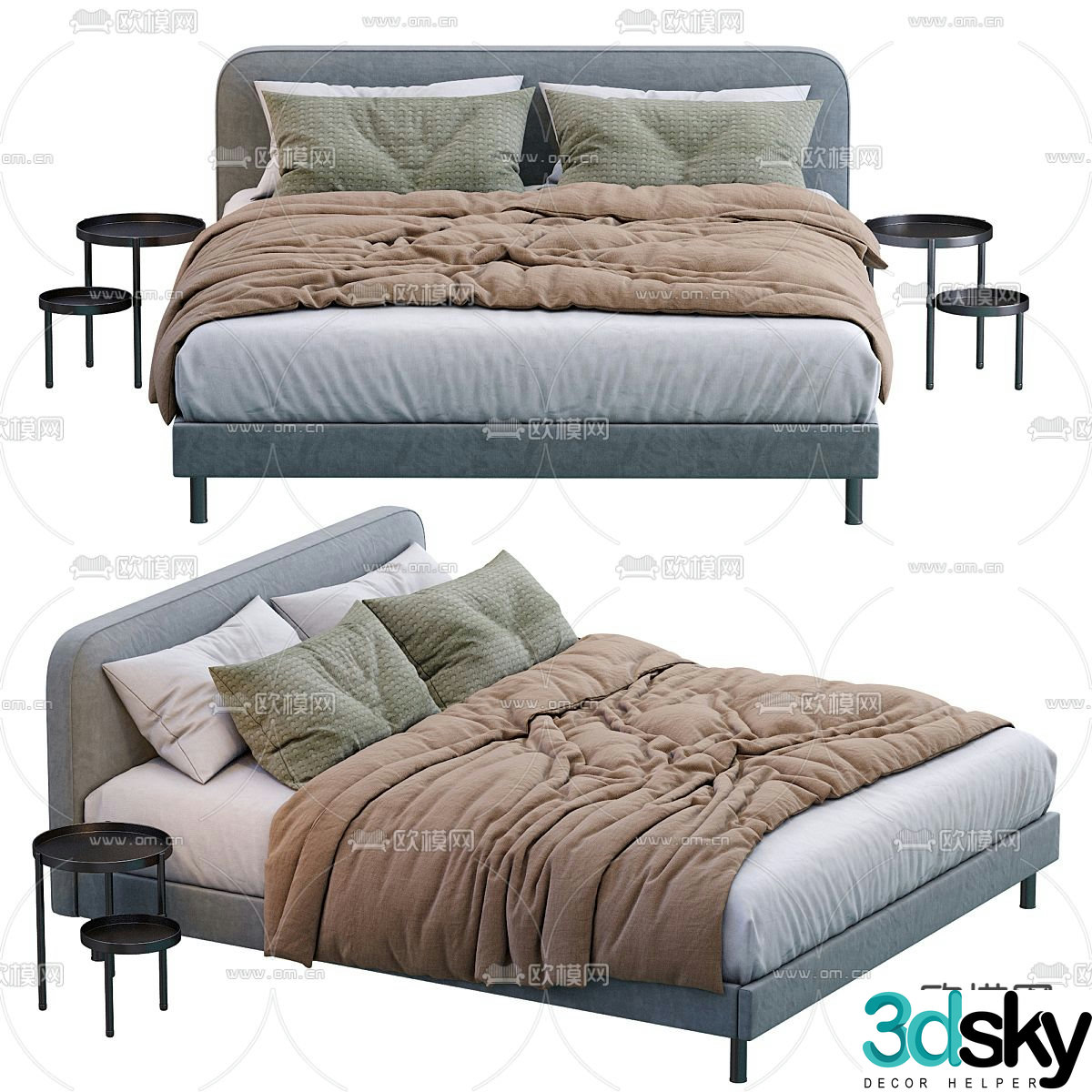 Fabric double bed 3d model