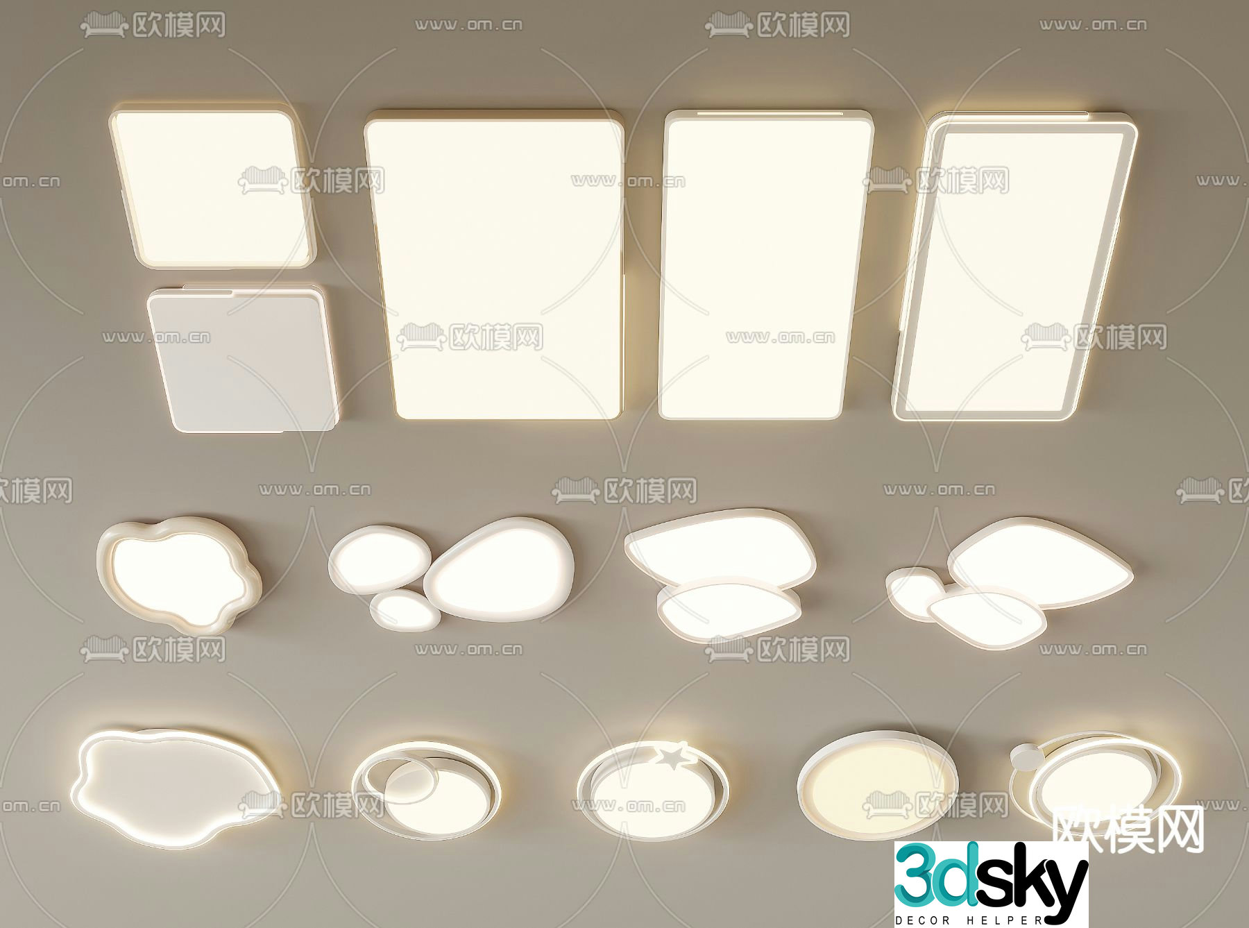 Cream style ceiling lamp geometric ceiling lamp 3d model