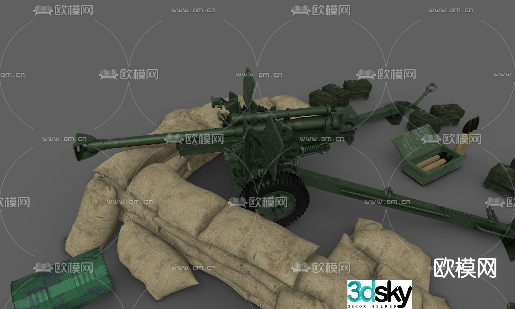 artillery position sandbag howitzer 3d model