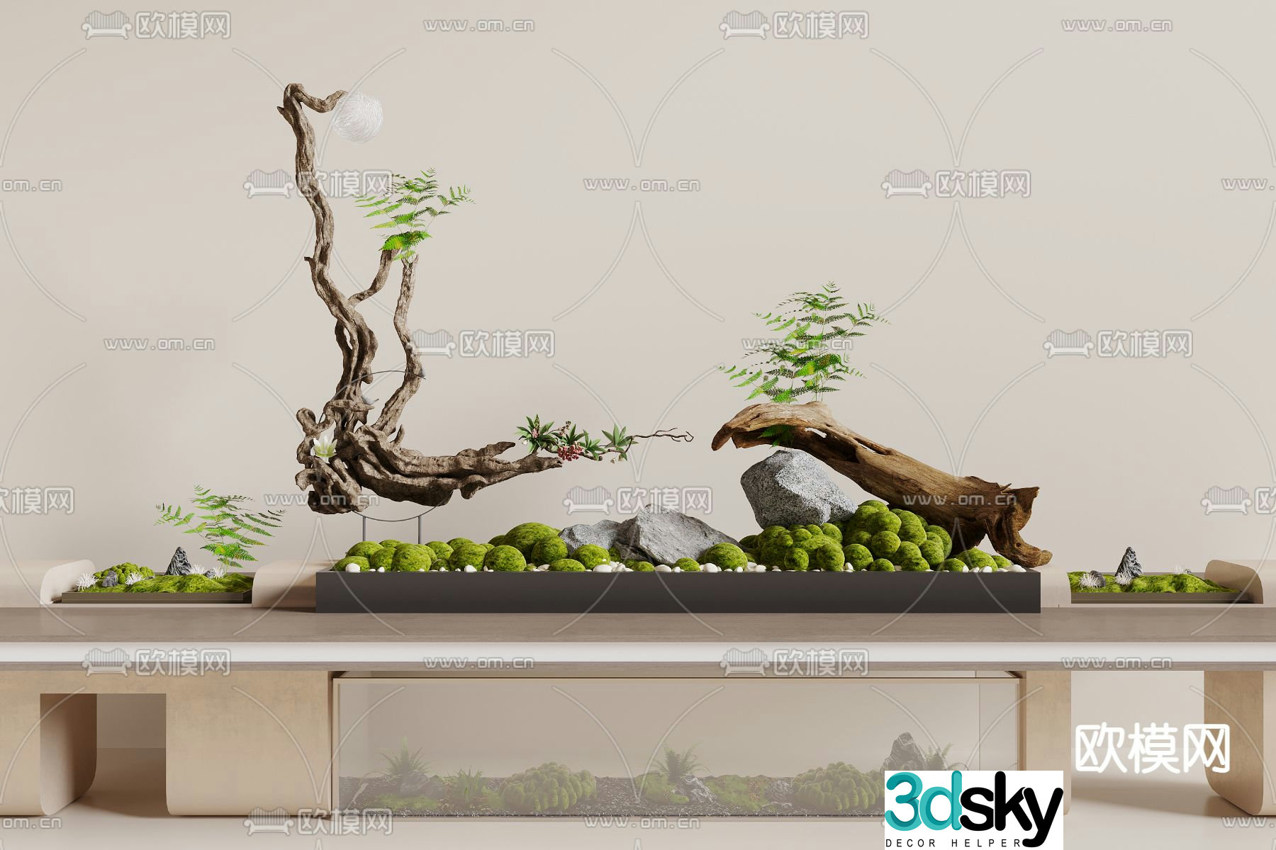 Dead wood and green plant ornaments dead wood landscape sketch 3D model