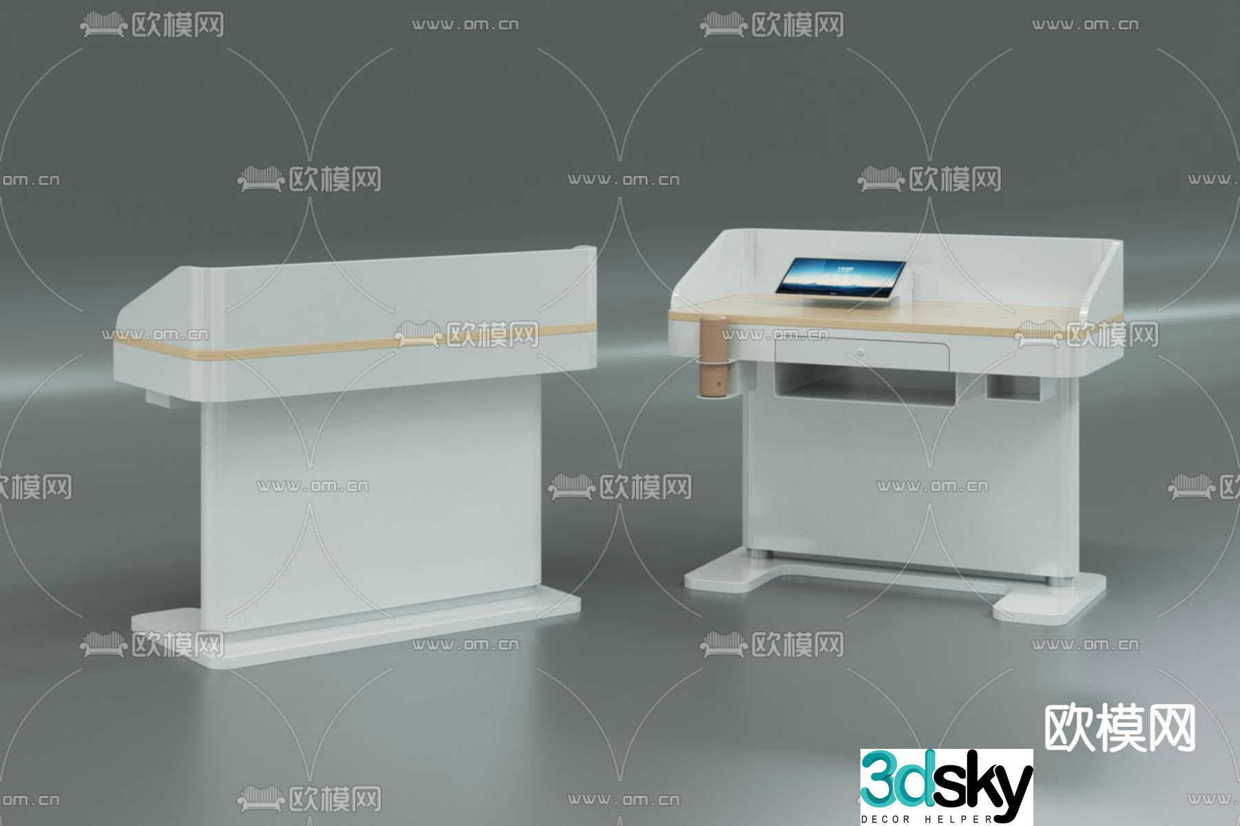 Lecture podium conference table lecture table teacher desk and chair 3d model