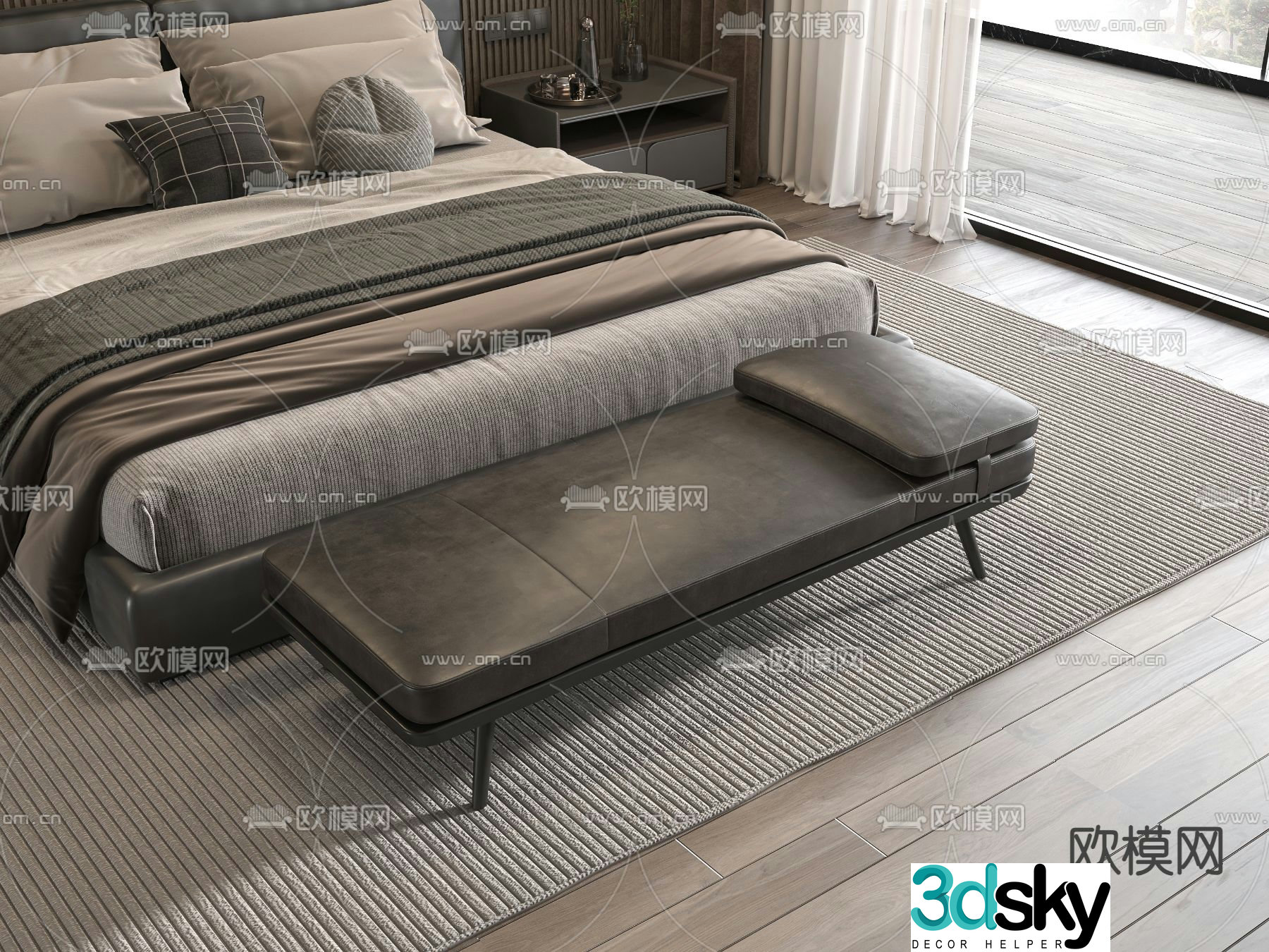 Footrest bed end stool 3d model