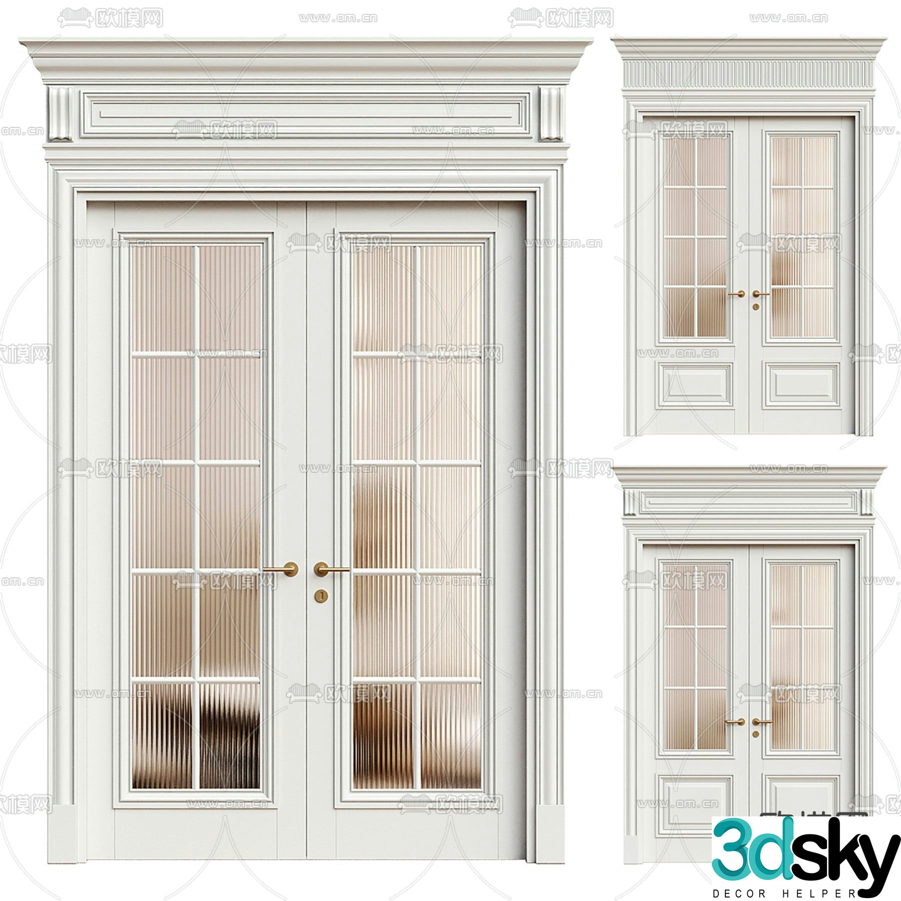 European double-opening door glass door kitchen and bathroom door 3D model