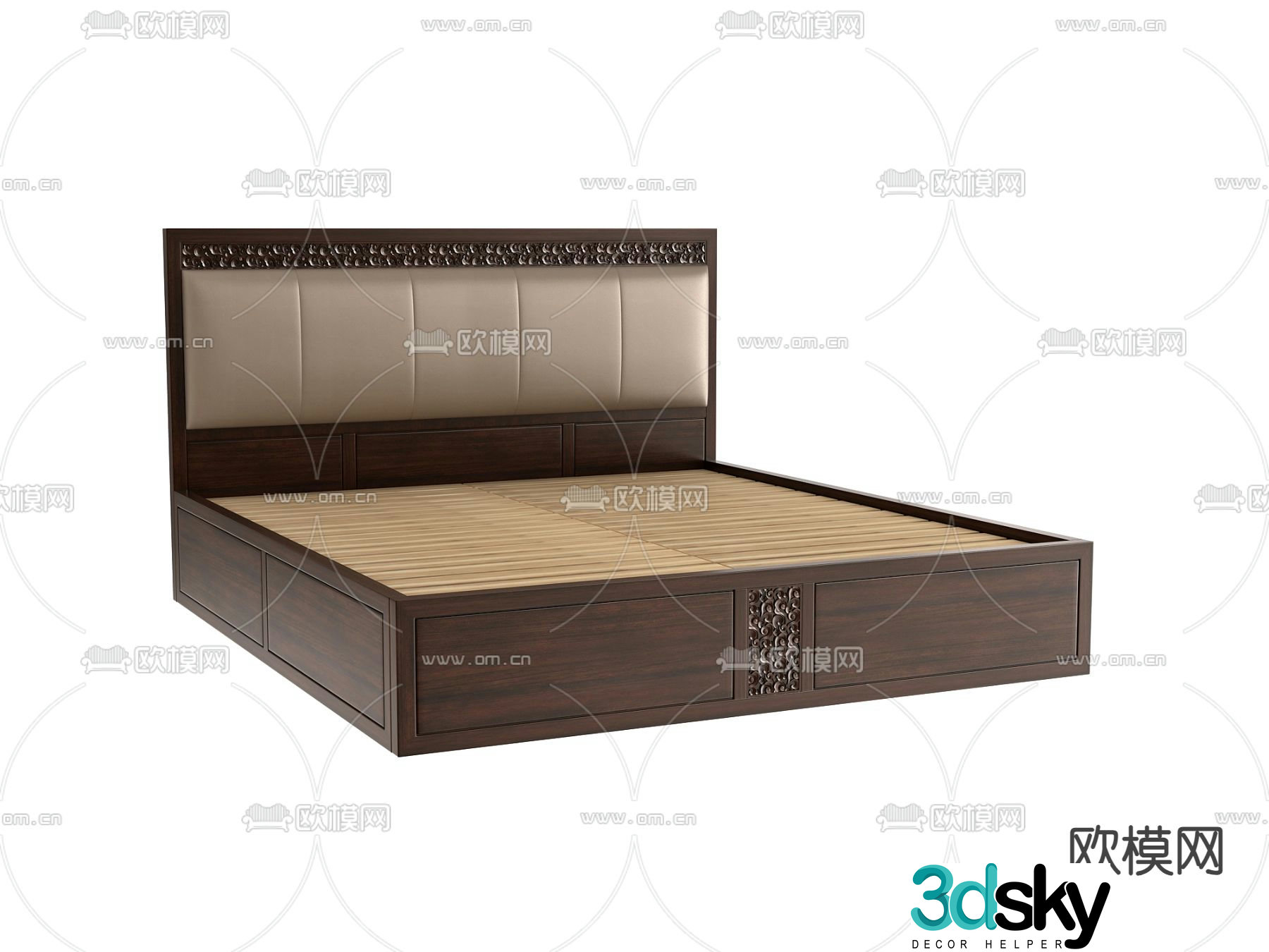 New Chinese style double bed bed board 3d model