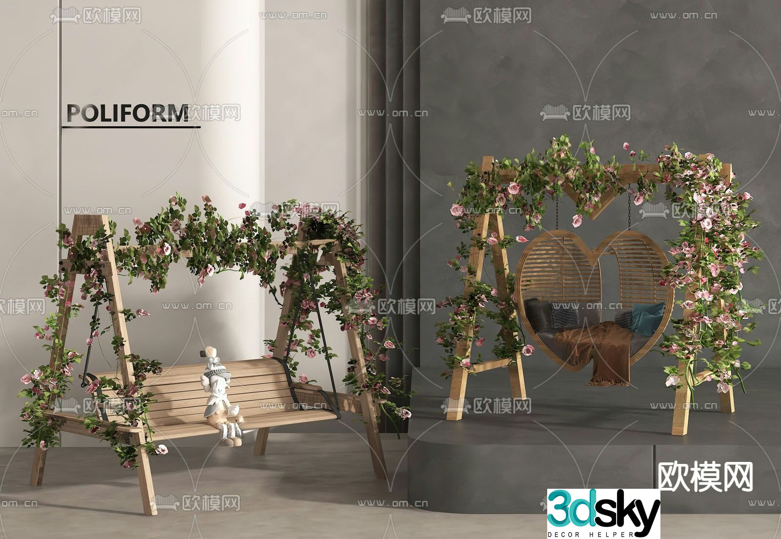 Outdoor swing chair courtyard swing outdoor rocking chair 3d model