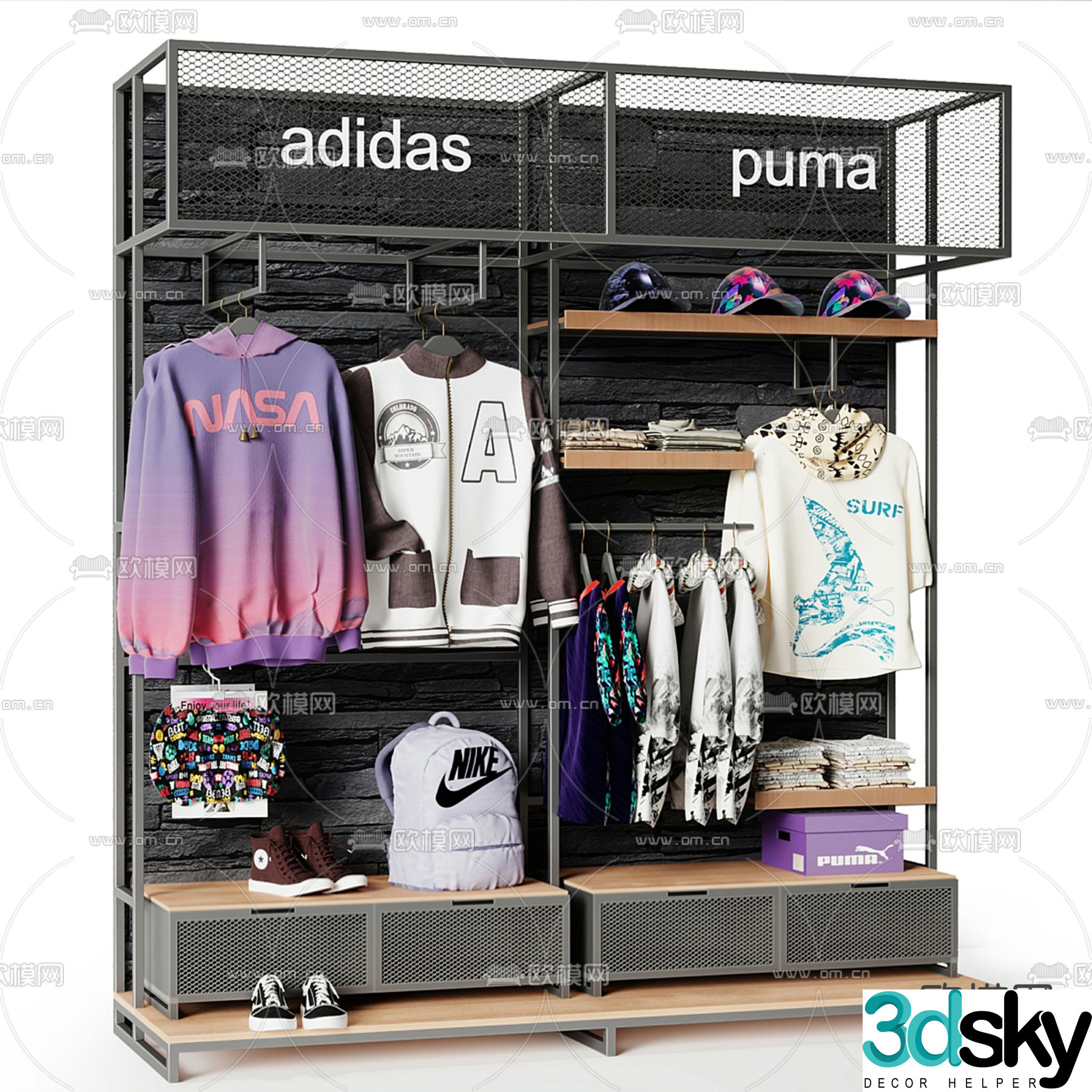 Clothing store clothing display rack 3d model