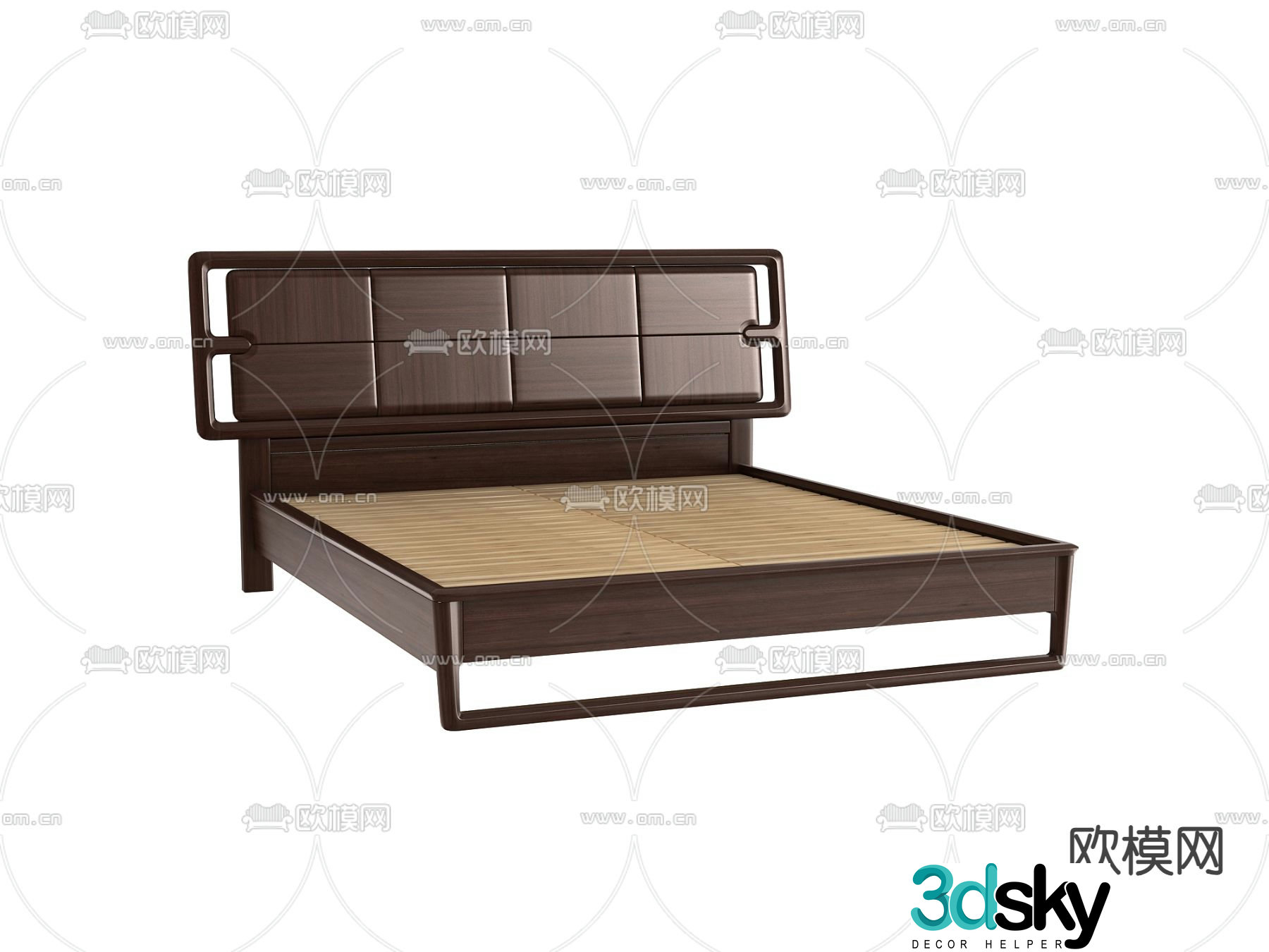 New Chinese double bed bed board 3d model