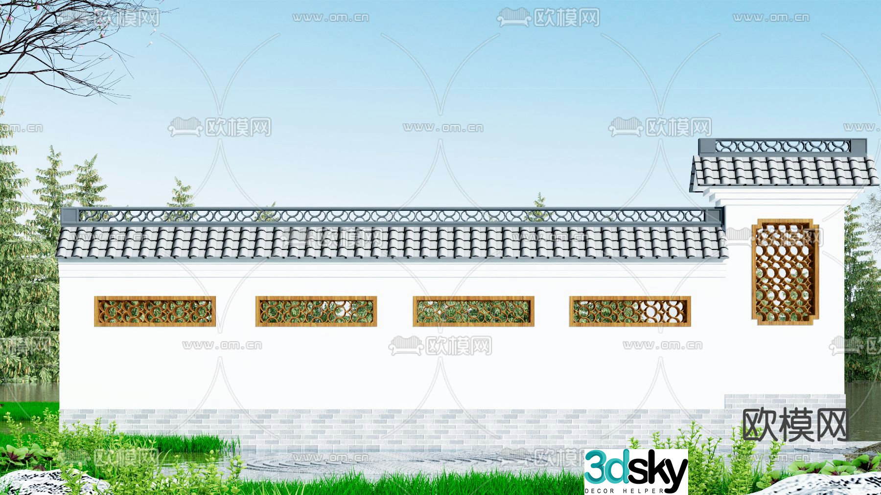 Chinese style landscape wall outdoor landscape wall ancient building landscape wall 3D model