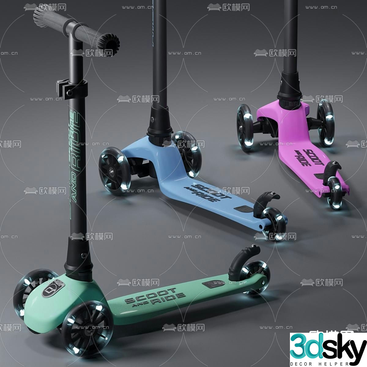 electric scooter tricycle bicycle 3d model