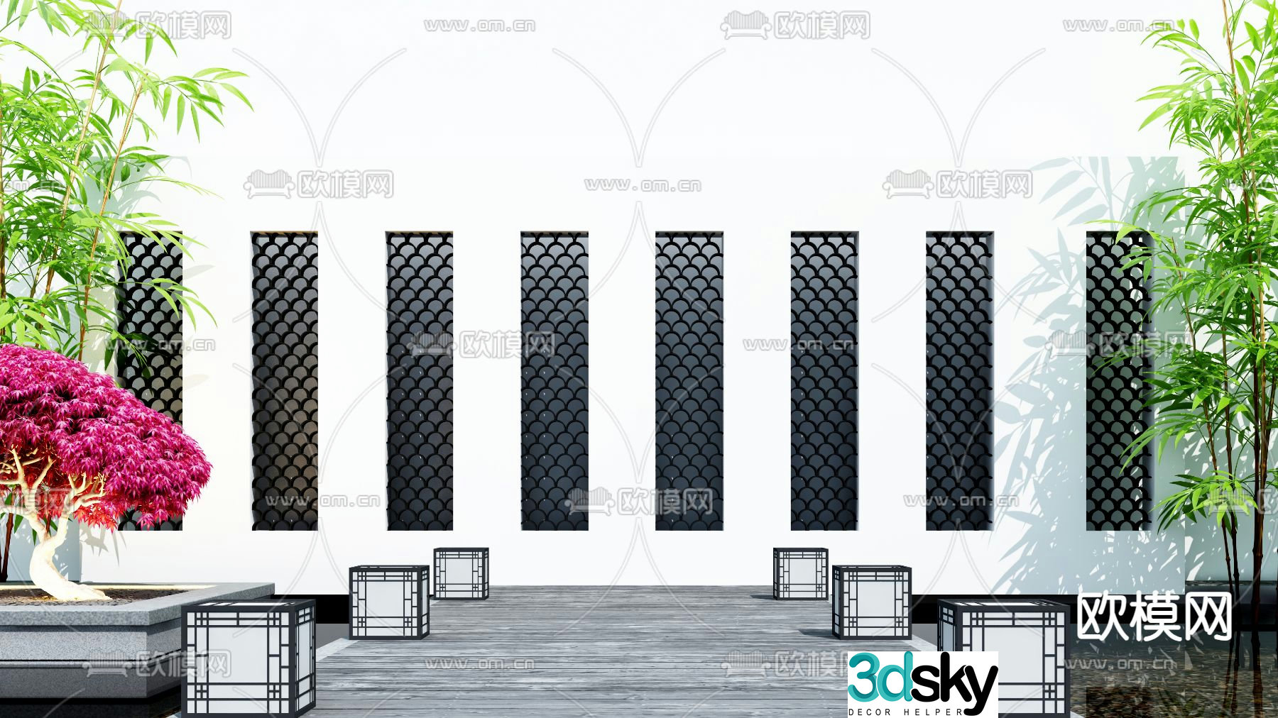 New Chinese style landscape wall partition landscape wall 3D model
