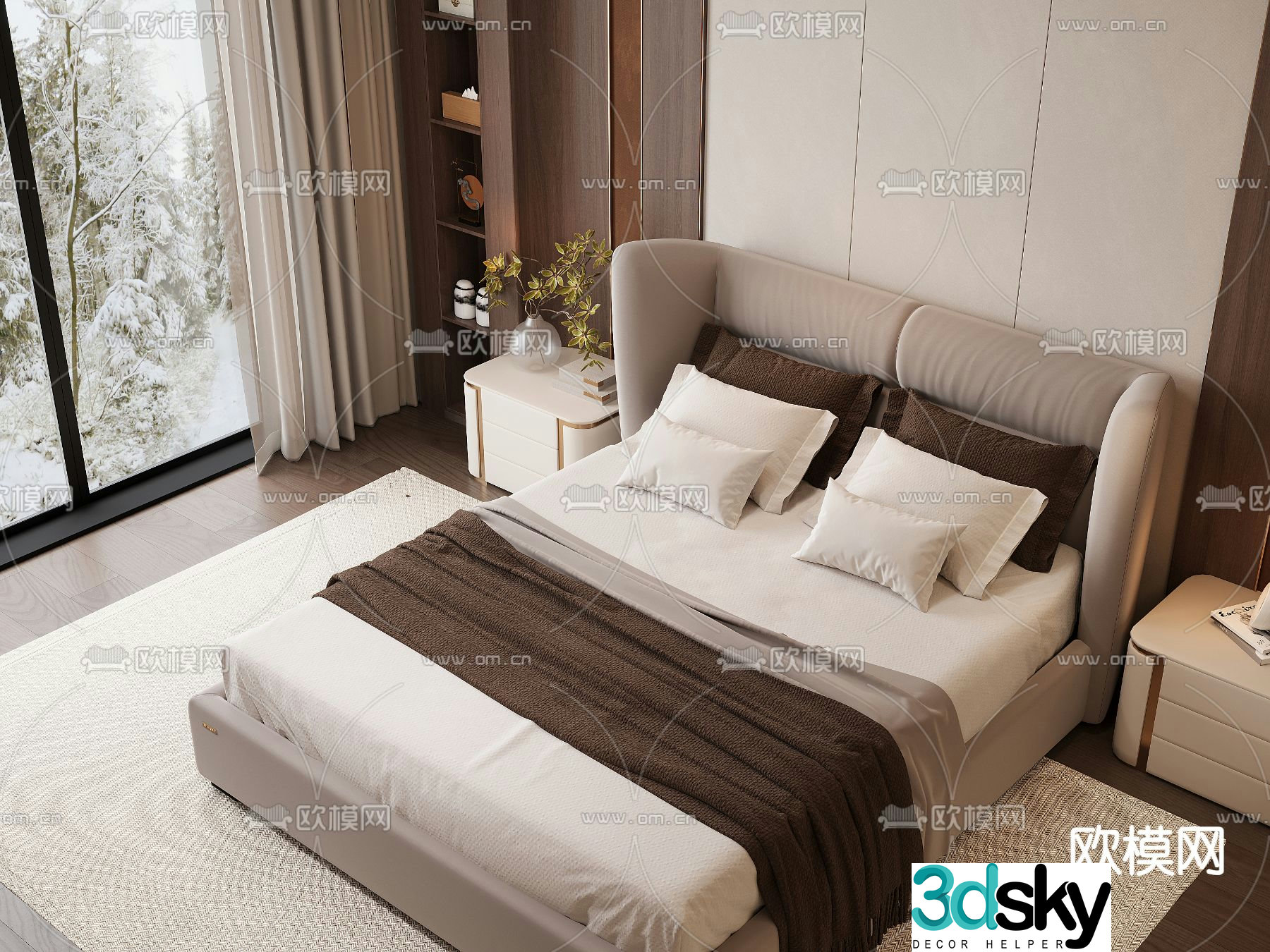 Modern double bed 3d model