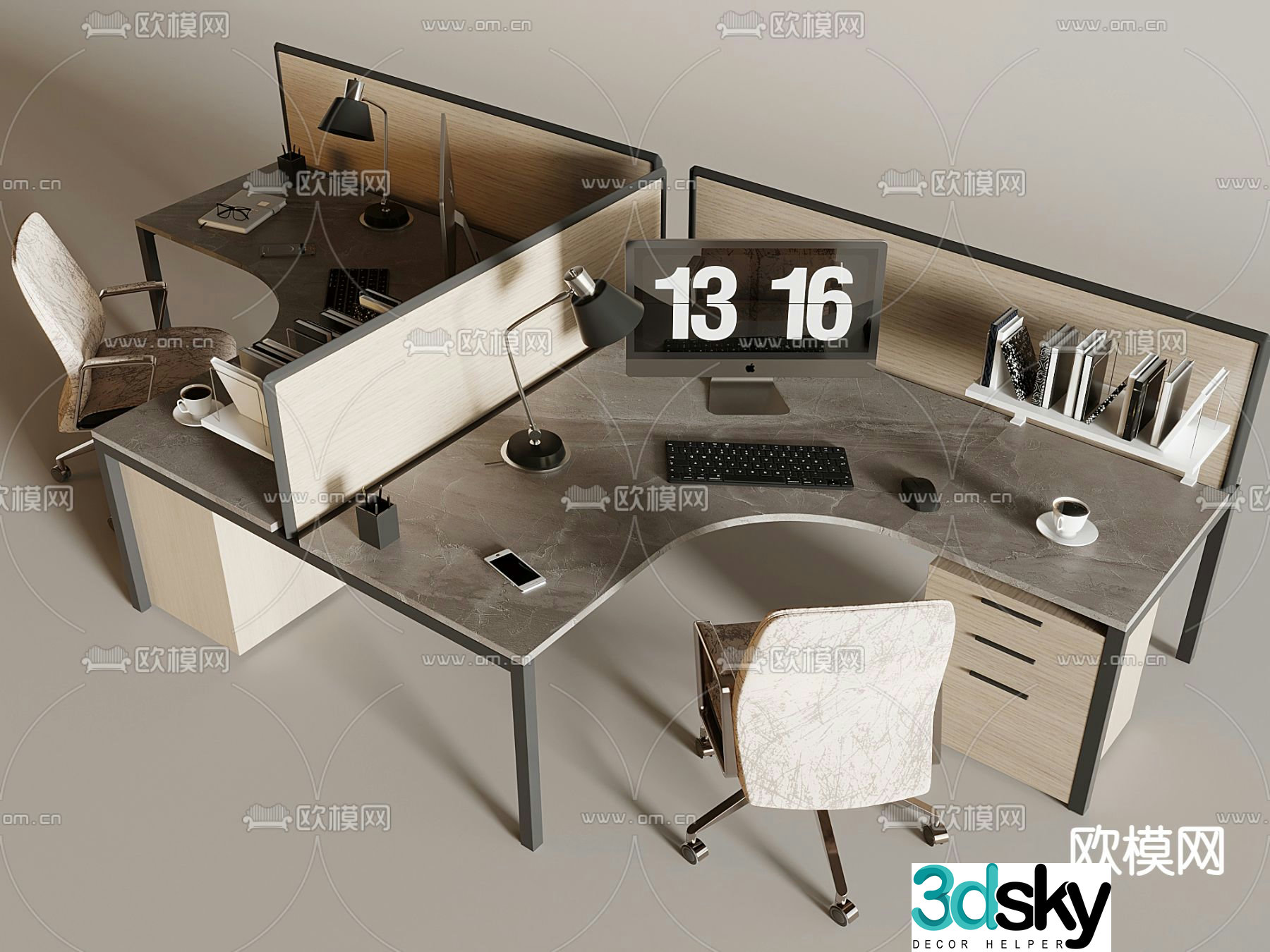 Card space desk work station post 3d model
