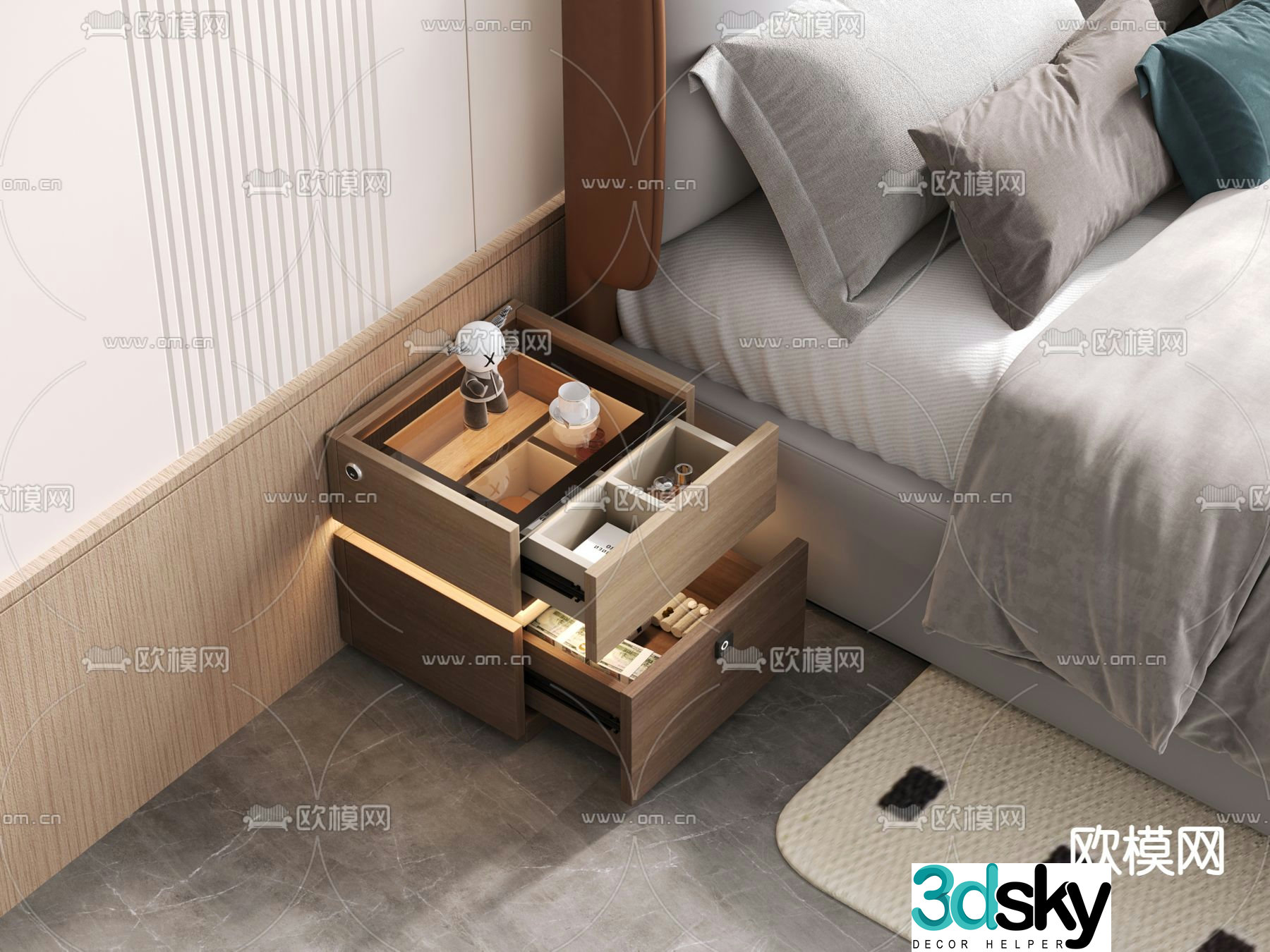 New Chinese style bedside table 3d model