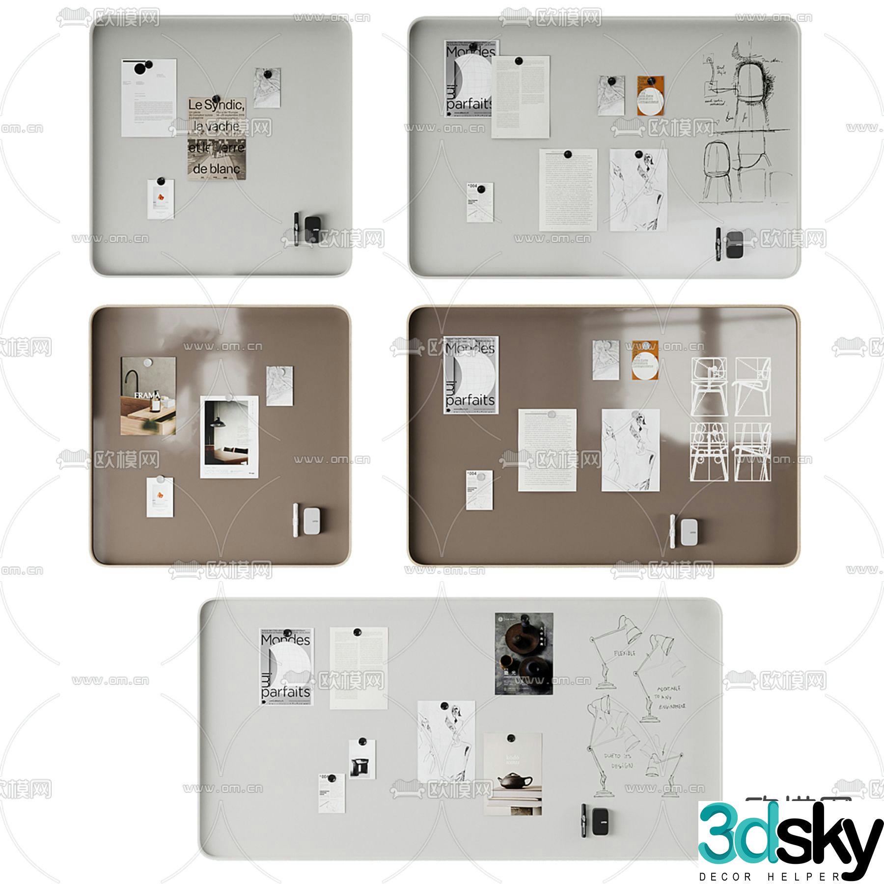 Office whiteboard message board 3d model