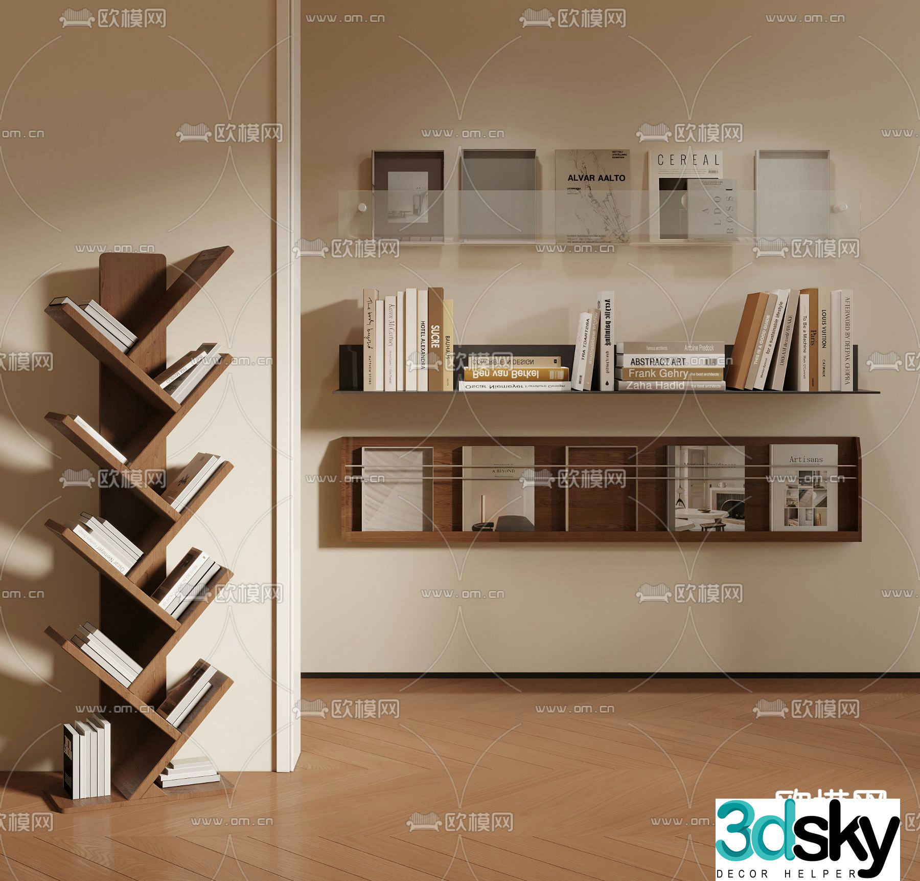 Wall mounted bookshelf magazine rack 3d model