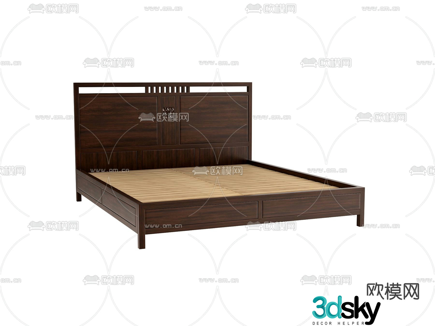 New Chinese double bed bed board 3d model