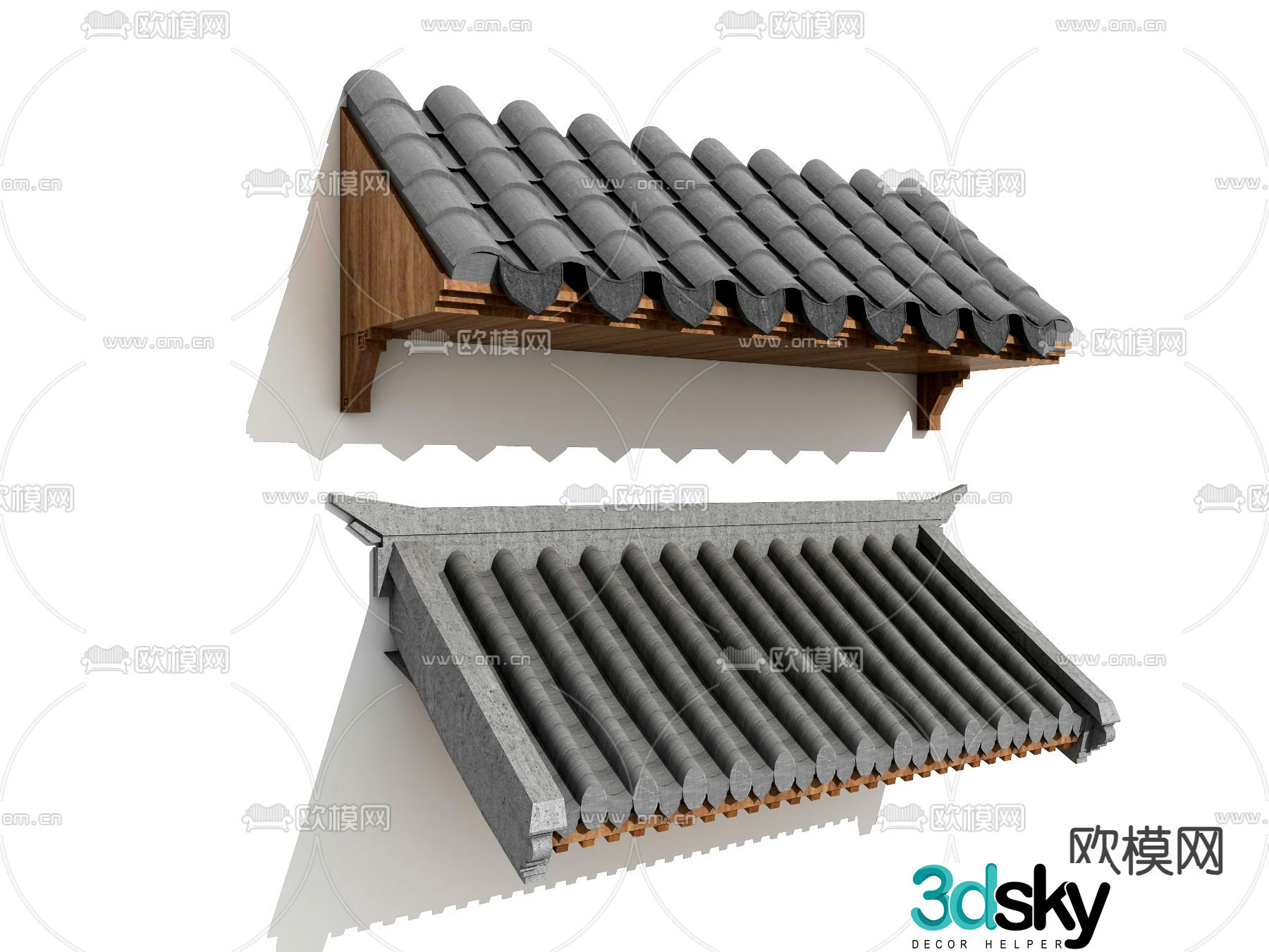New Chinese-style eaves roof building components 3D model