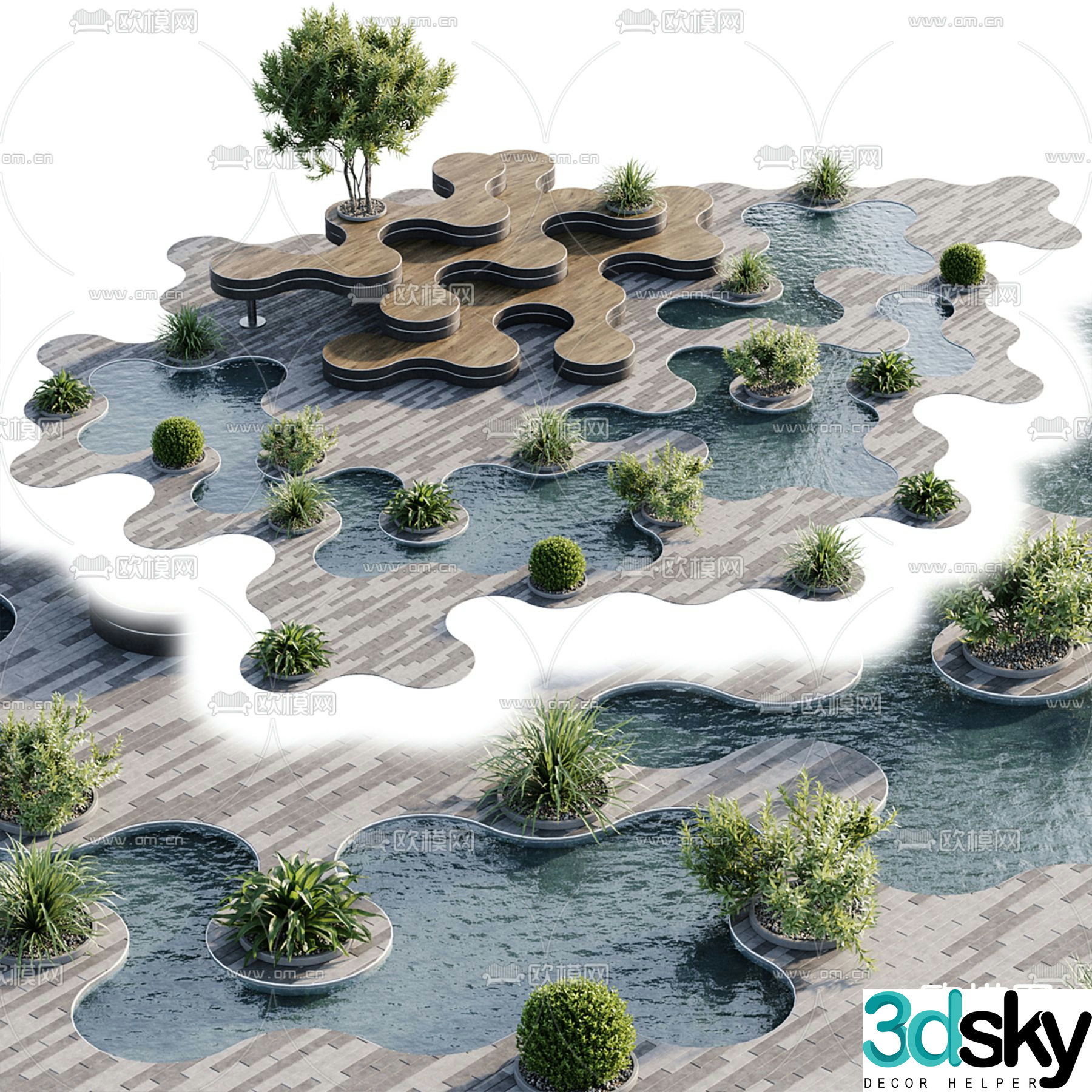 Waterfront landscape plant landscaping micro-terrain 3D model