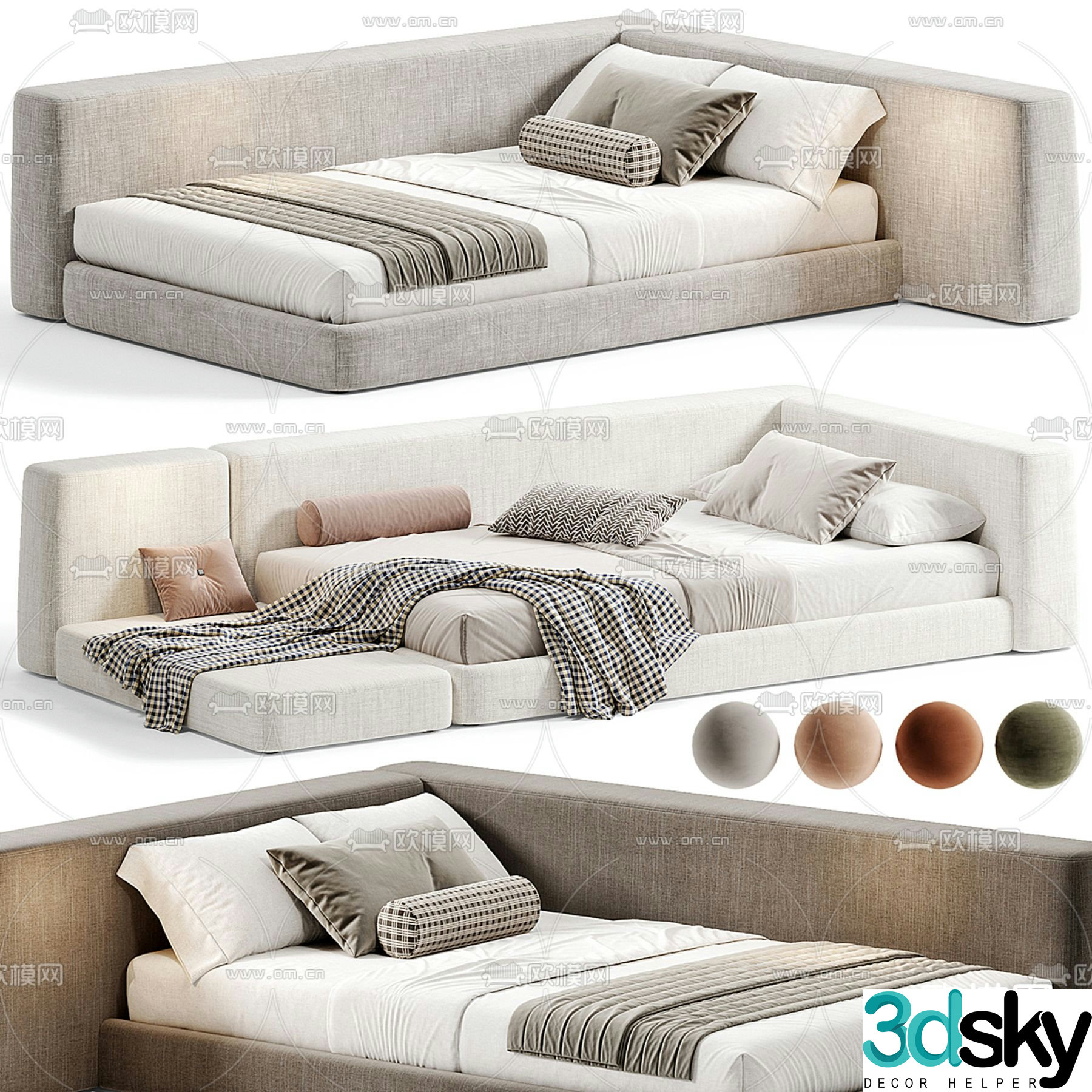 Como solid wood children’s single bed 3d model