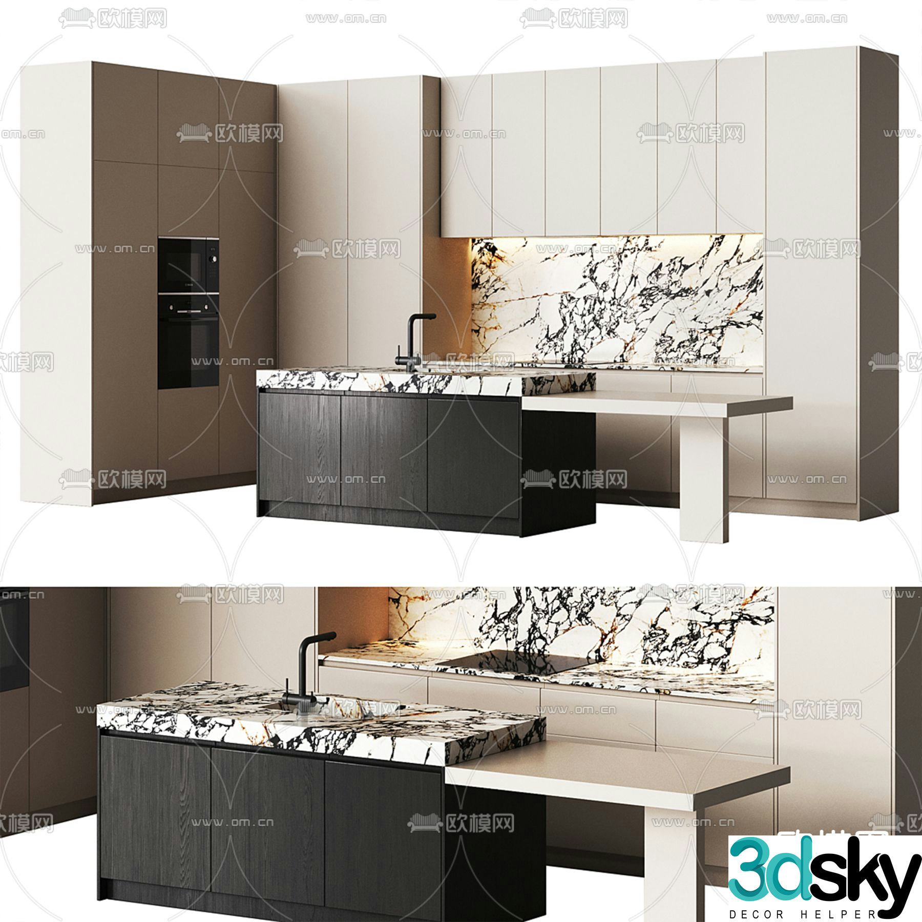 modern kitchen cabinets island 3d model