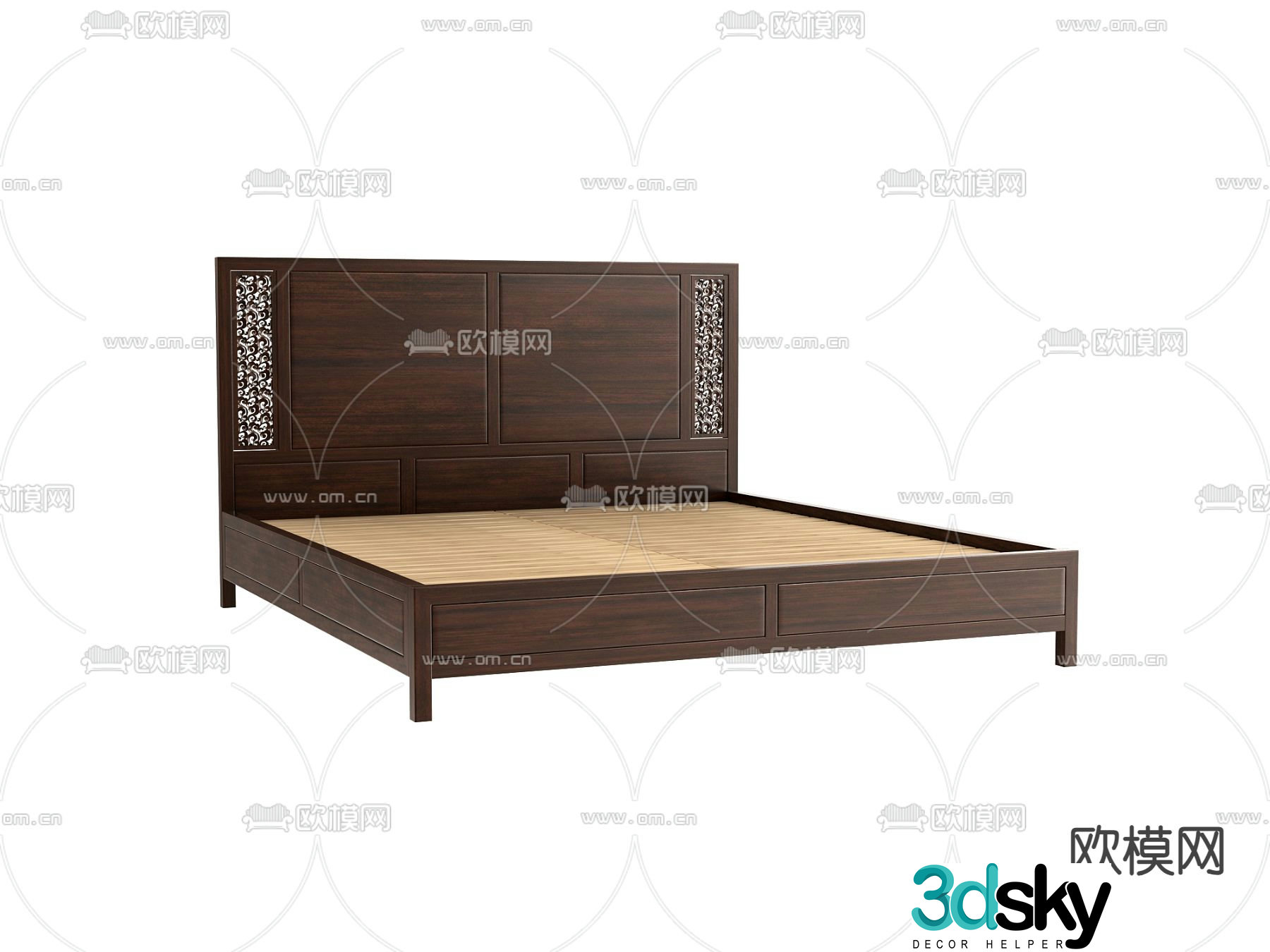 New Chinese double bed bed board 3d model
