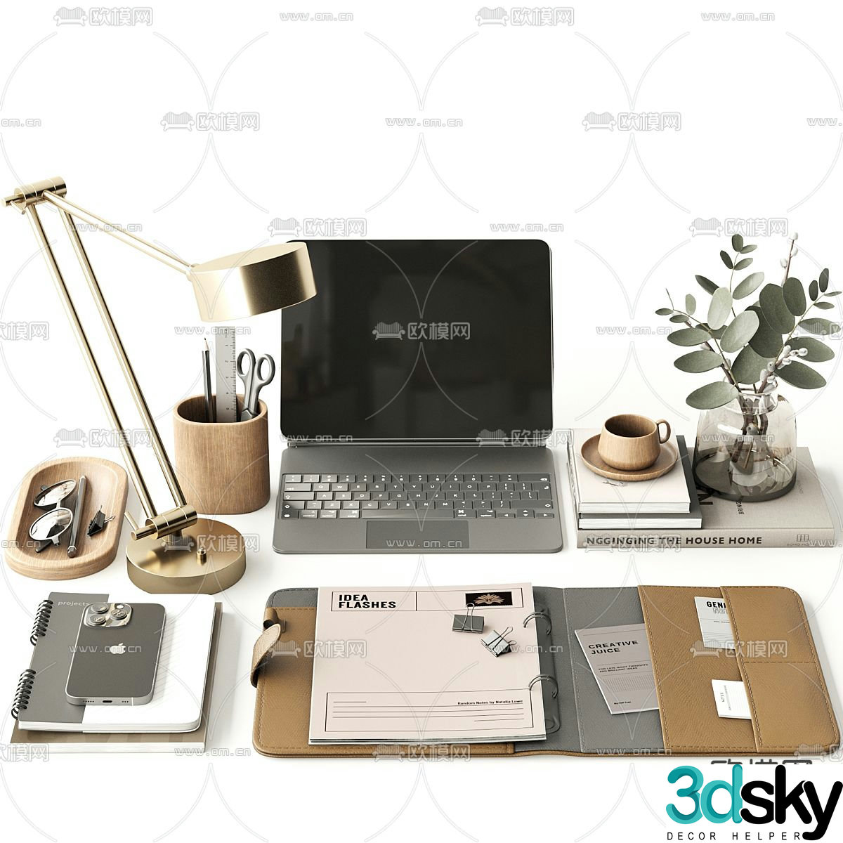 Mobile phone computer pen box office supplies 3d model