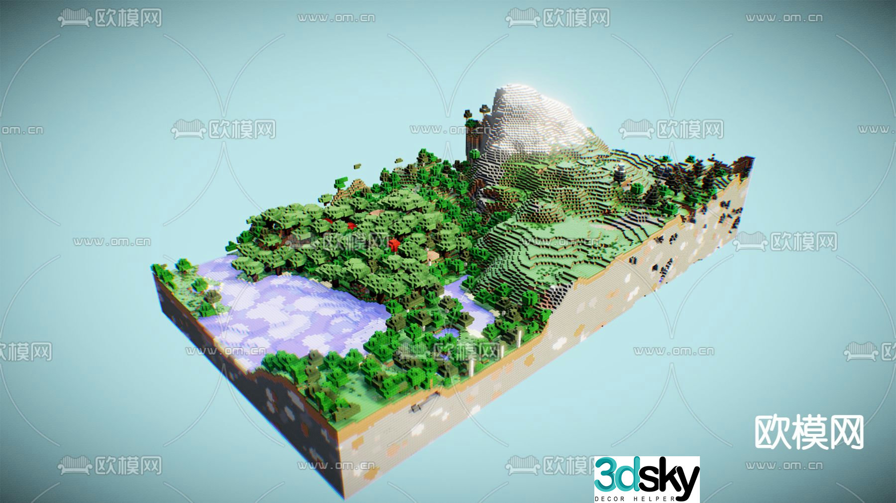 Building block forest cartoon forest 3d model