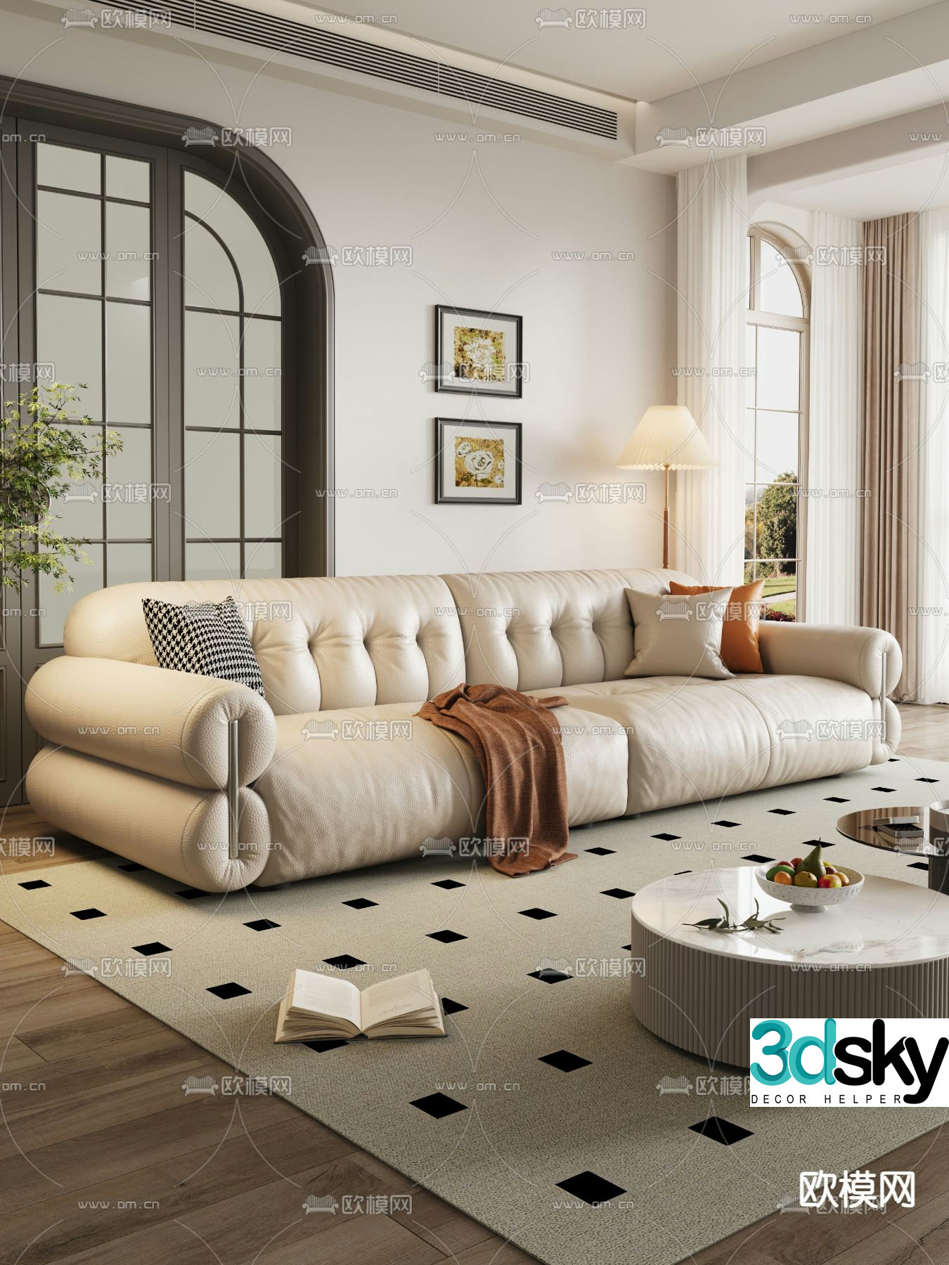 French multi-seater sofa 3d model