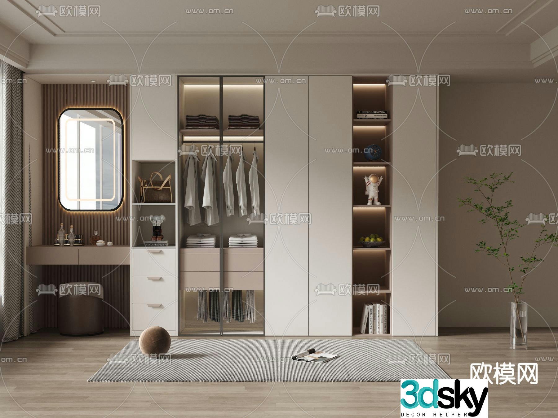 Modern wardrobe dresser integrated cabinet 3d model