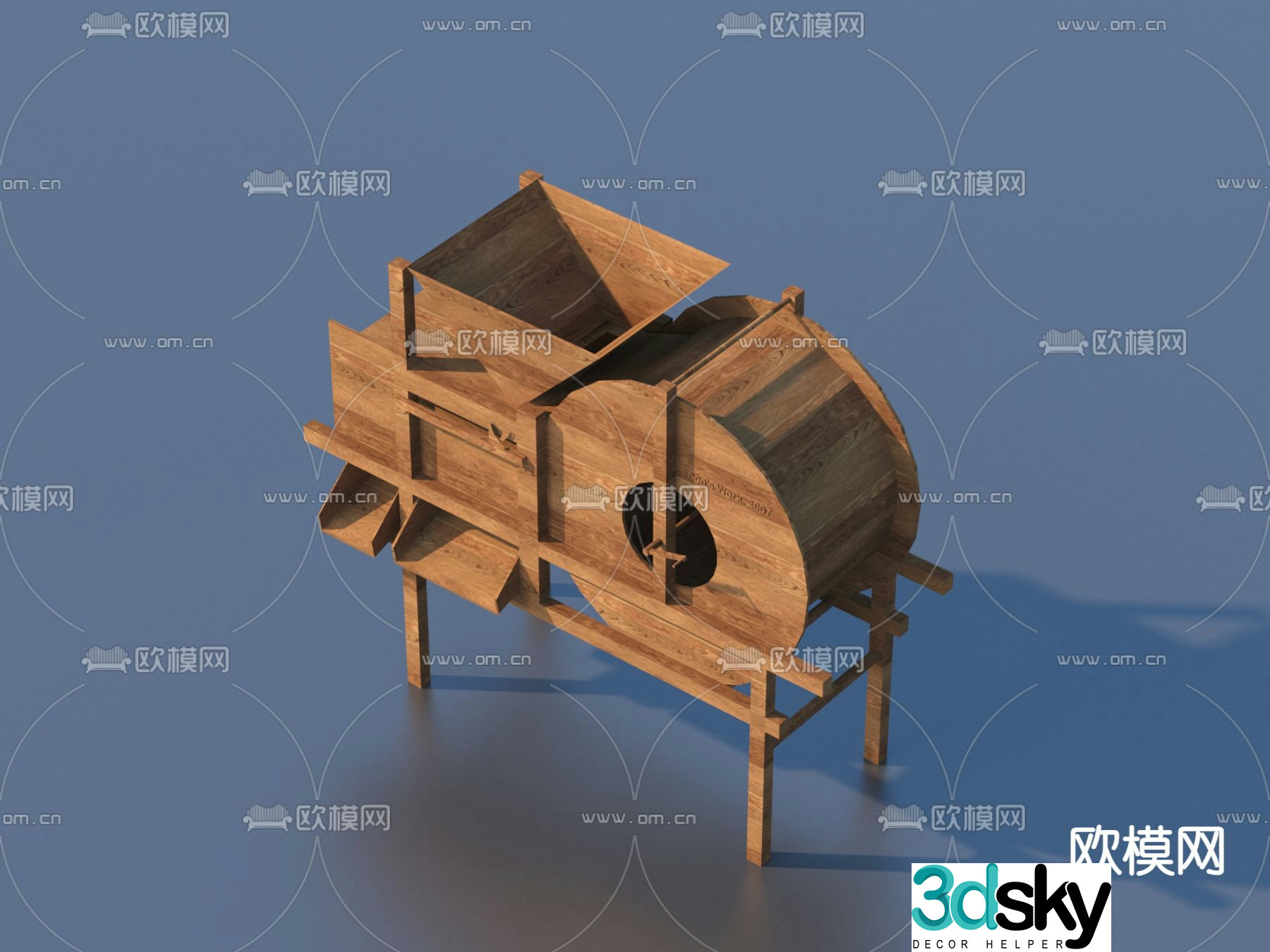 Chinese rural farming sketches 3D model of farm tools