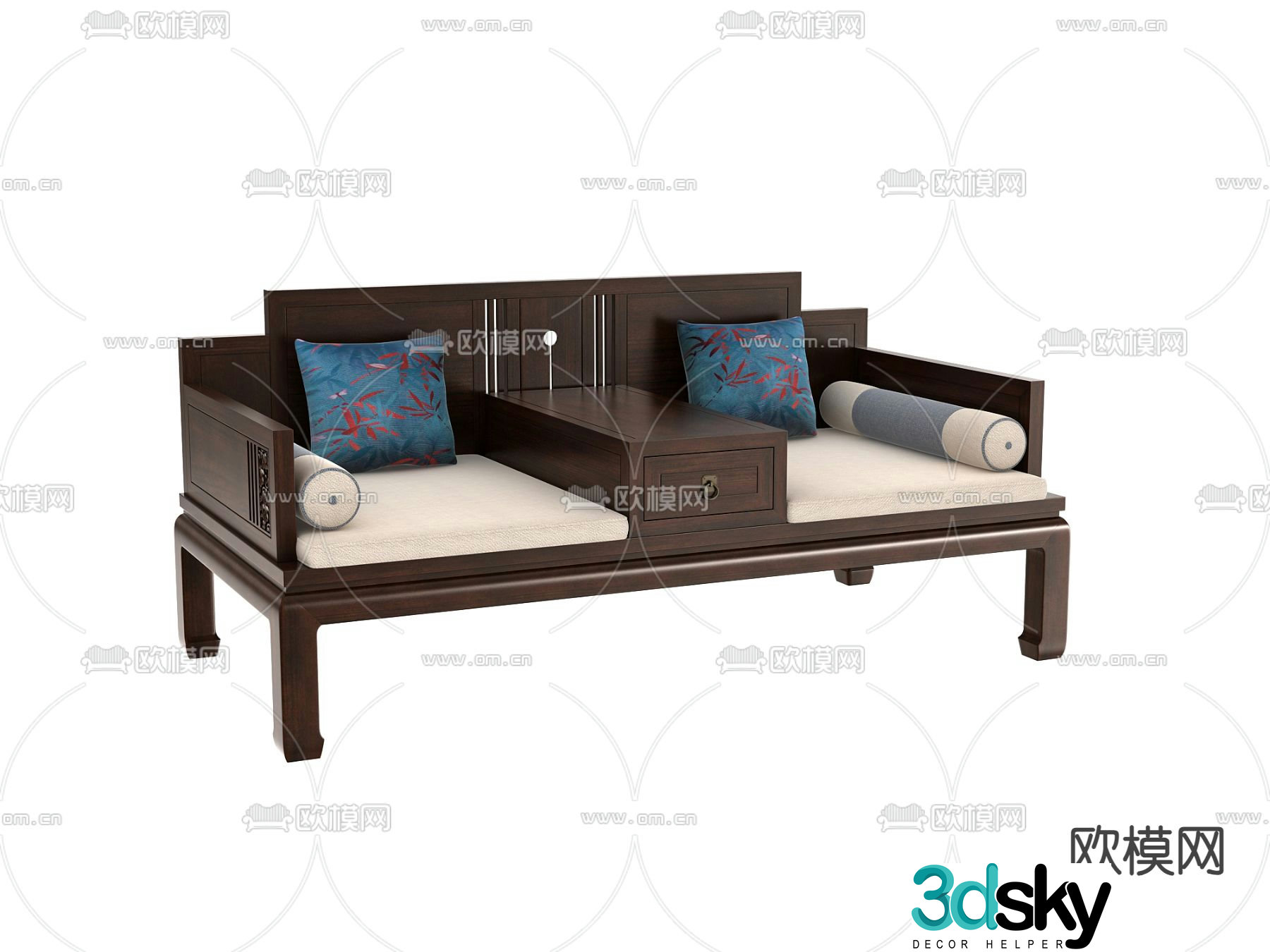 Chinese solid wood arhat bed 3d model