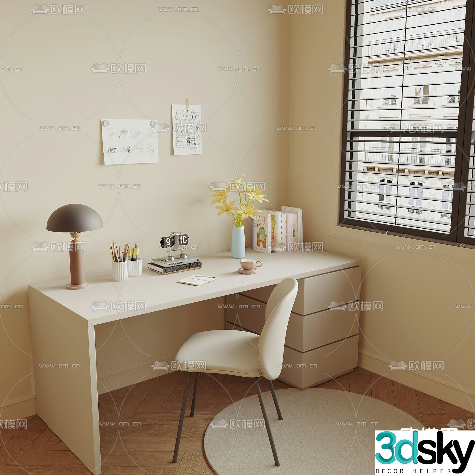 desk chair desk 3d model