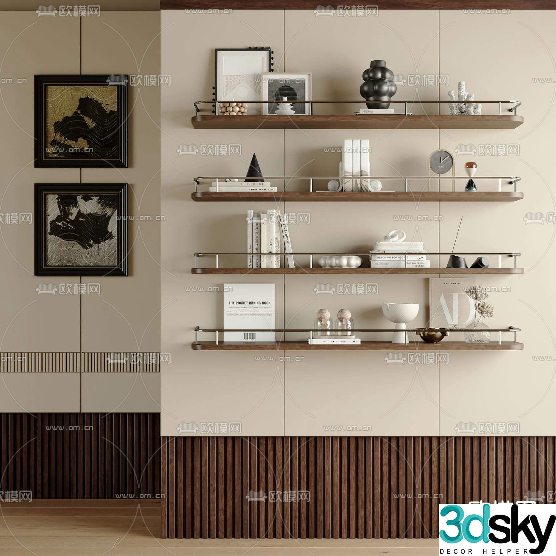 Medieval style wall cabinet wall cabinet bookshelf 3D model