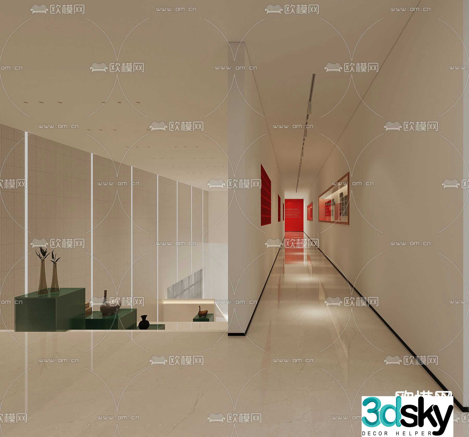 Office aisle 3d model