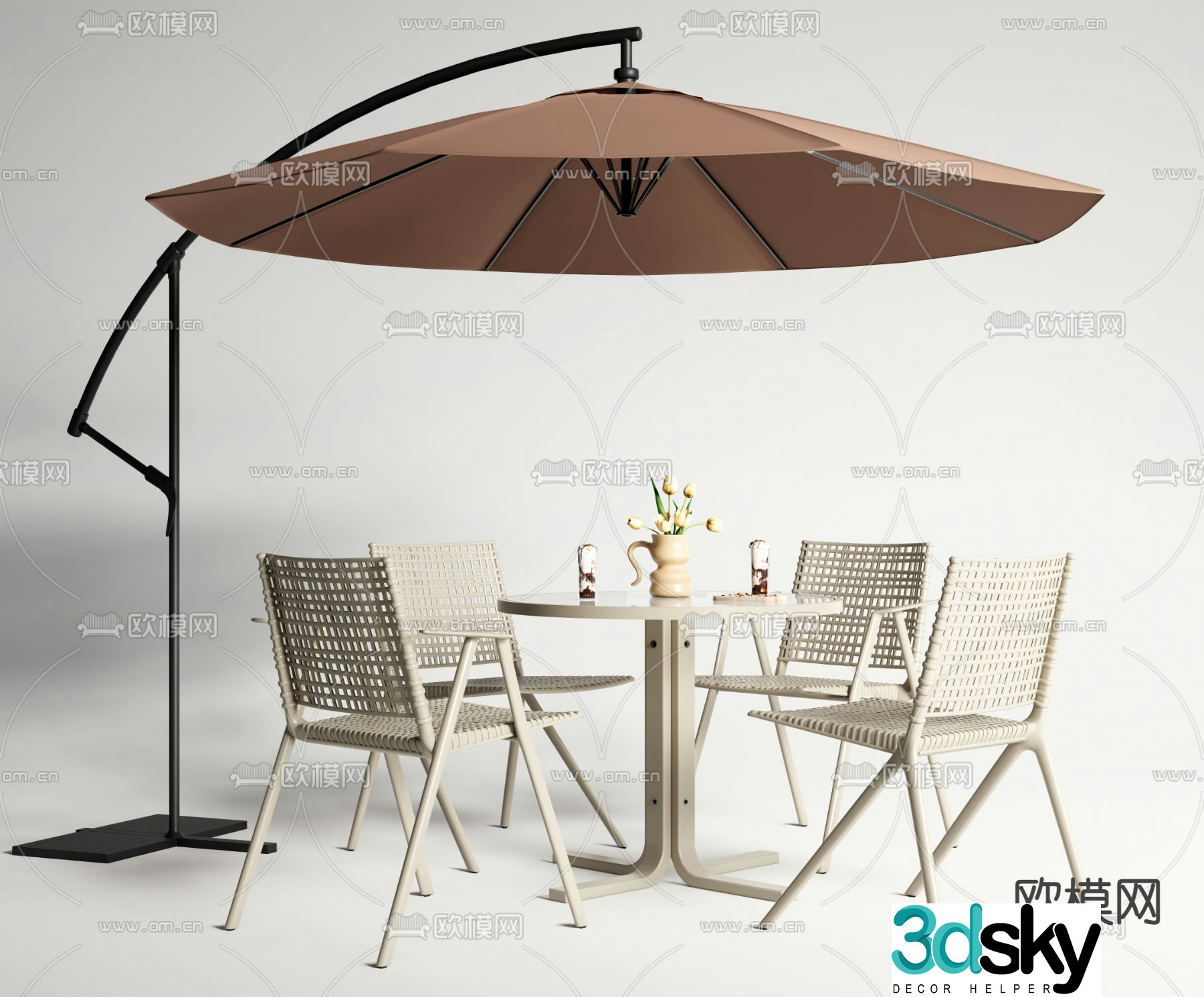 Minotti outdoor table and chairs parasol 3d model