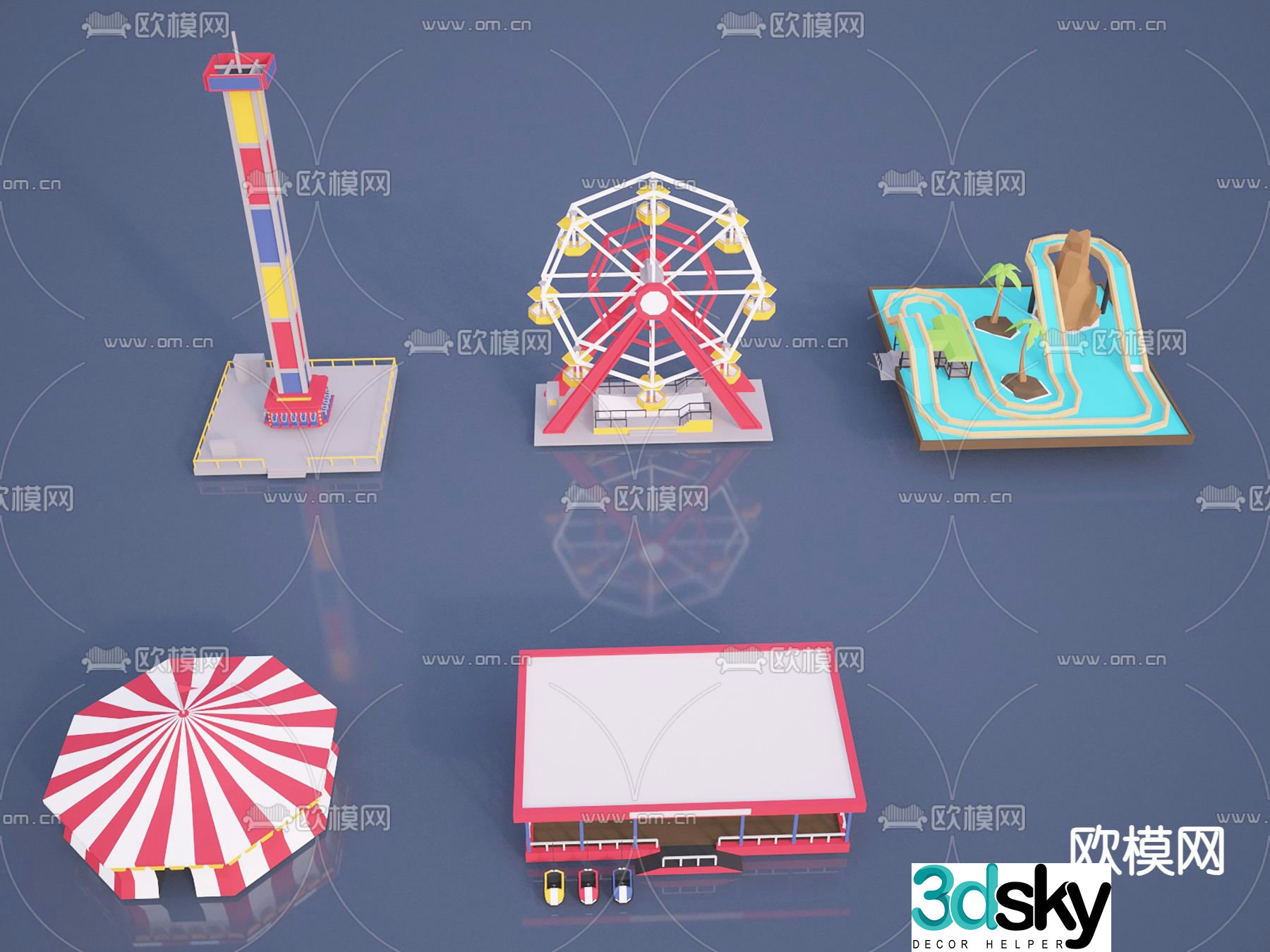 Amusement equipment Ferris wheel jumping machine roller coaster 3D model