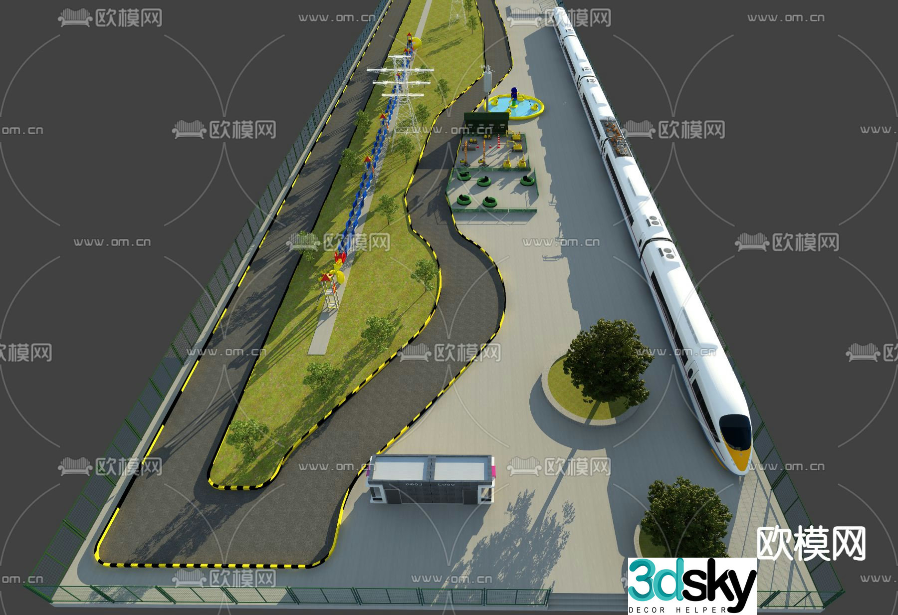 Outdoor landscape park landscape high speed rail 3d model
