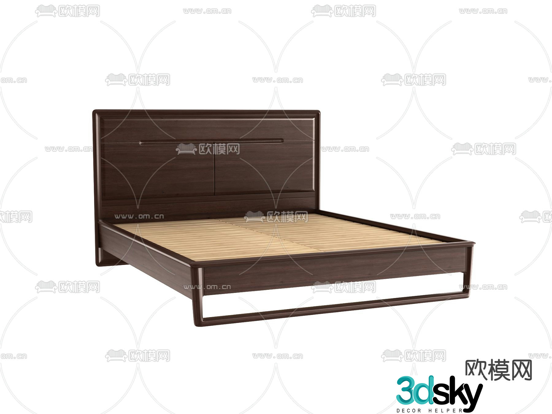 New Chinese double bed bed board 3d model