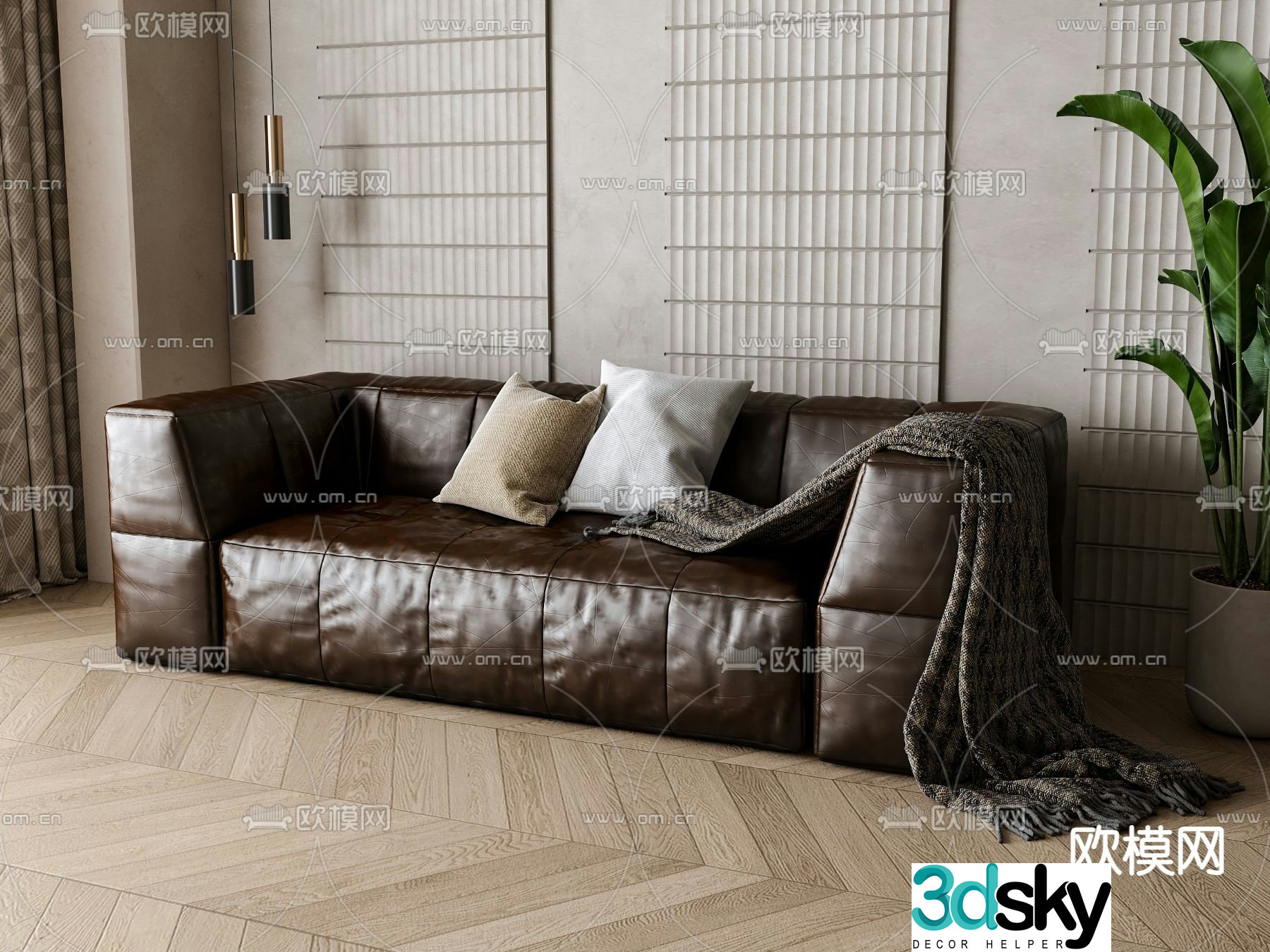 leather sofa sofa 3d model double