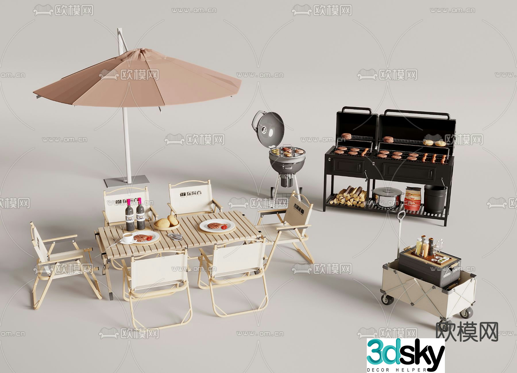 Outdoor table and chairs Camping table and chairs BBQ 3D model
