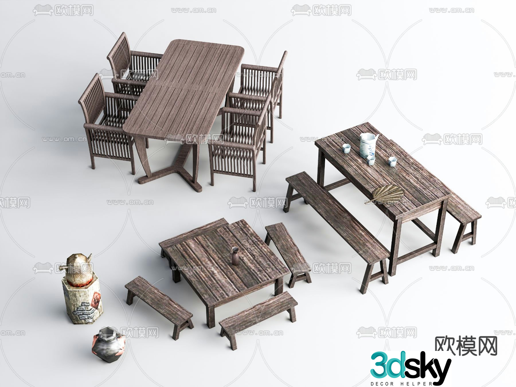 Chinese tables and chairs old tables and chairs outdoor tables and chairs 3D model